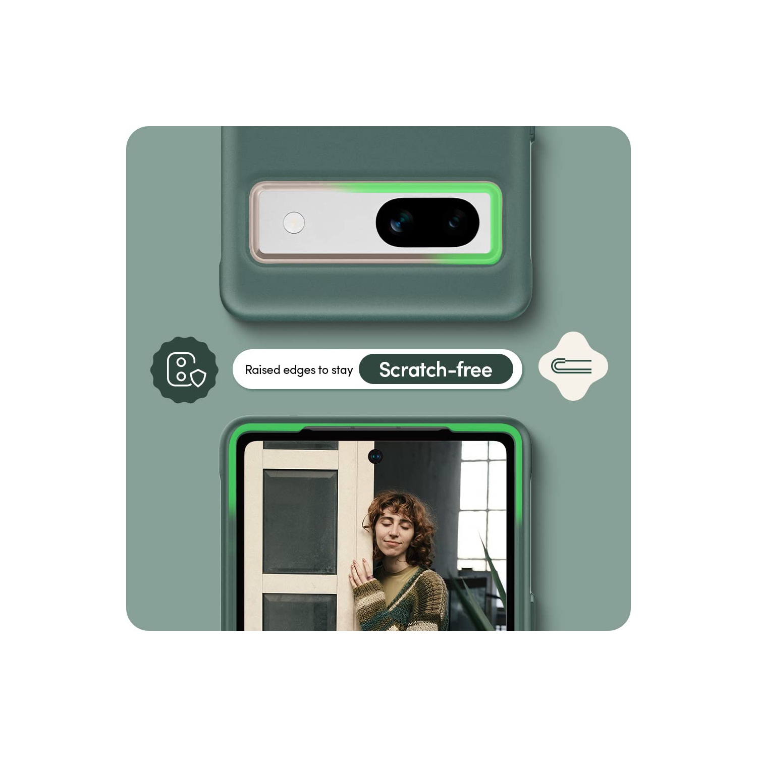 Ultra couleur compatible avec l’étui 5G pour Pixel 7a de Google, TPU résistant à la poussière avec anneau protecteur pour PC - chou frisé