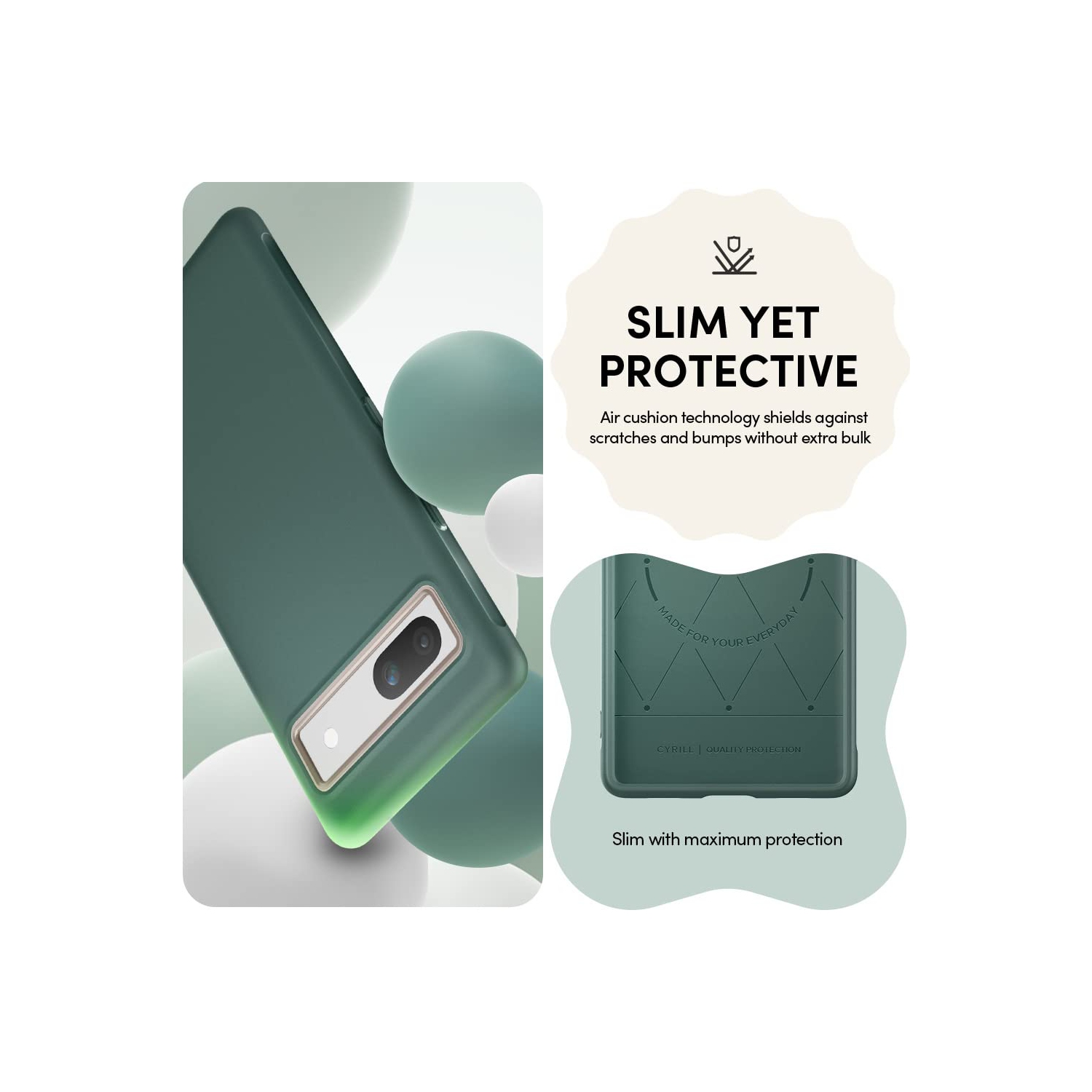 Ultra couleur compatible avec l’étui 5G pour Pixel 7a de Google, TPU résistant à la poussière avec anneau protecteur pour PC - chou frisé