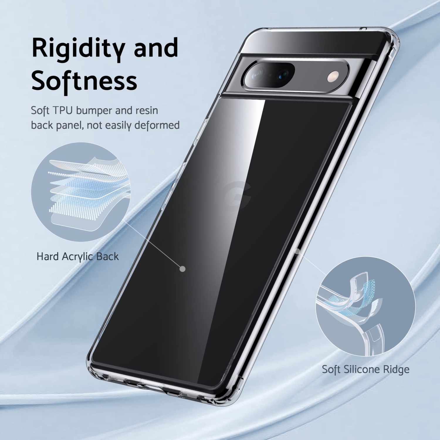 Google Pixel 7A Étui protecteur antichoc, anti-jaunissement, 15 pi, silicone, souple, mince, silicone, compatible avec Google Pixel 7A, 6.1 po,