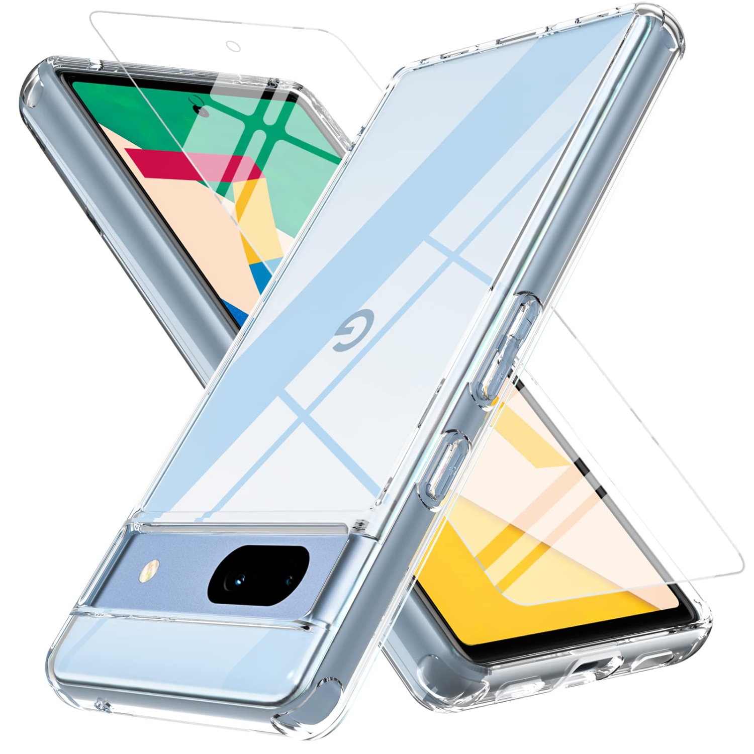 Étui pour Pixel 7a de Google avec protecteur d’écran en verre trempé, étui robuste, antichoc, transparent et robuste pour Pixel 7a 5G, 6,1 po et