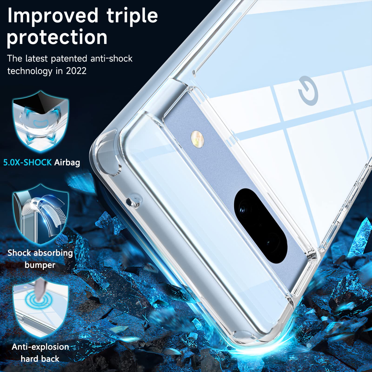 Étui pour Pixel 7a de Google avec protecteur d’écran en verre trempé, étui robuste, antichoc, transparent et robuste pour Pixel 7a 5G, 6,1 po et