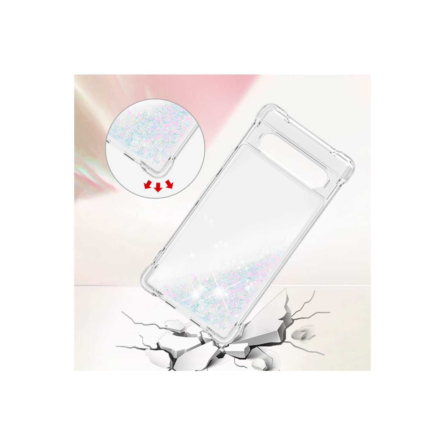 Étui brillant Pixel 7A de Google pour femmes Moving Liquid Glitter étui silicone protection anti-rayures pour Pixel 7A de Google-Love coloré YB