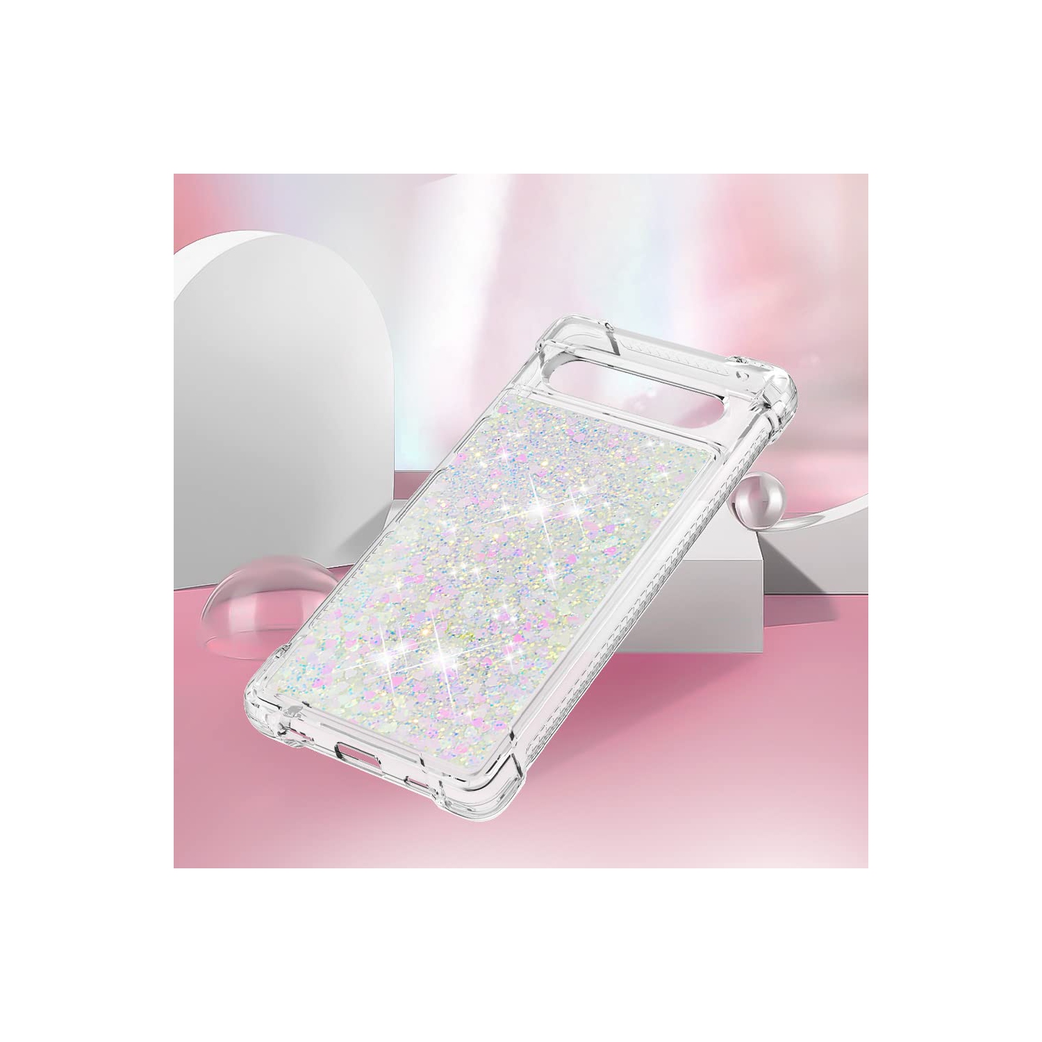 Étui brillant Pixel 7A de Google pour femmes Moving Liquid Glitter étui silicone protection anti-rayures pour Pixel 7A de Google-Love coloré YB