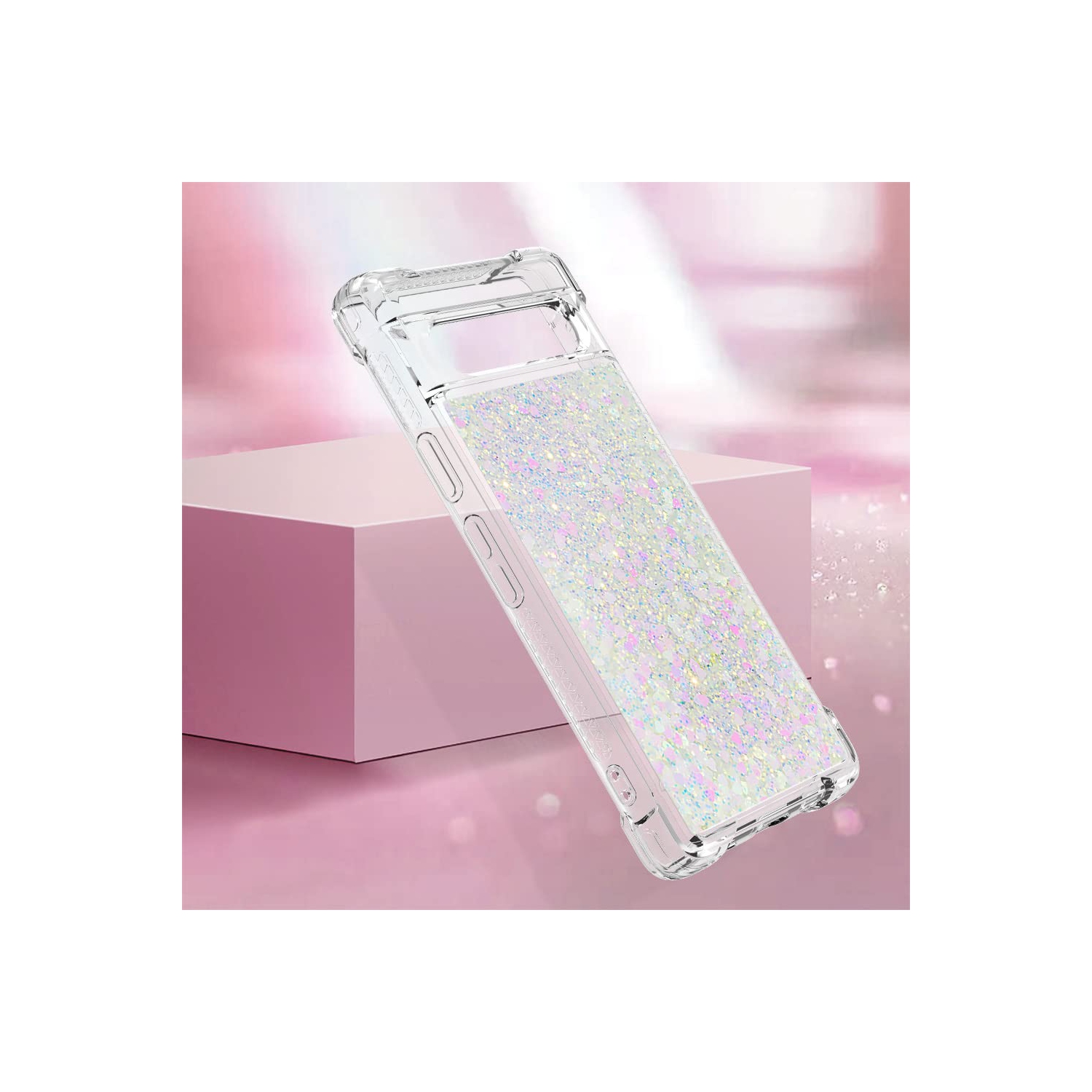 Étui brillant Pixel 7A de Google pour femmes Moving Liquid Glitter étui silicone protection anti-rayures pour Pixel 7A de Google-Love coloré YB