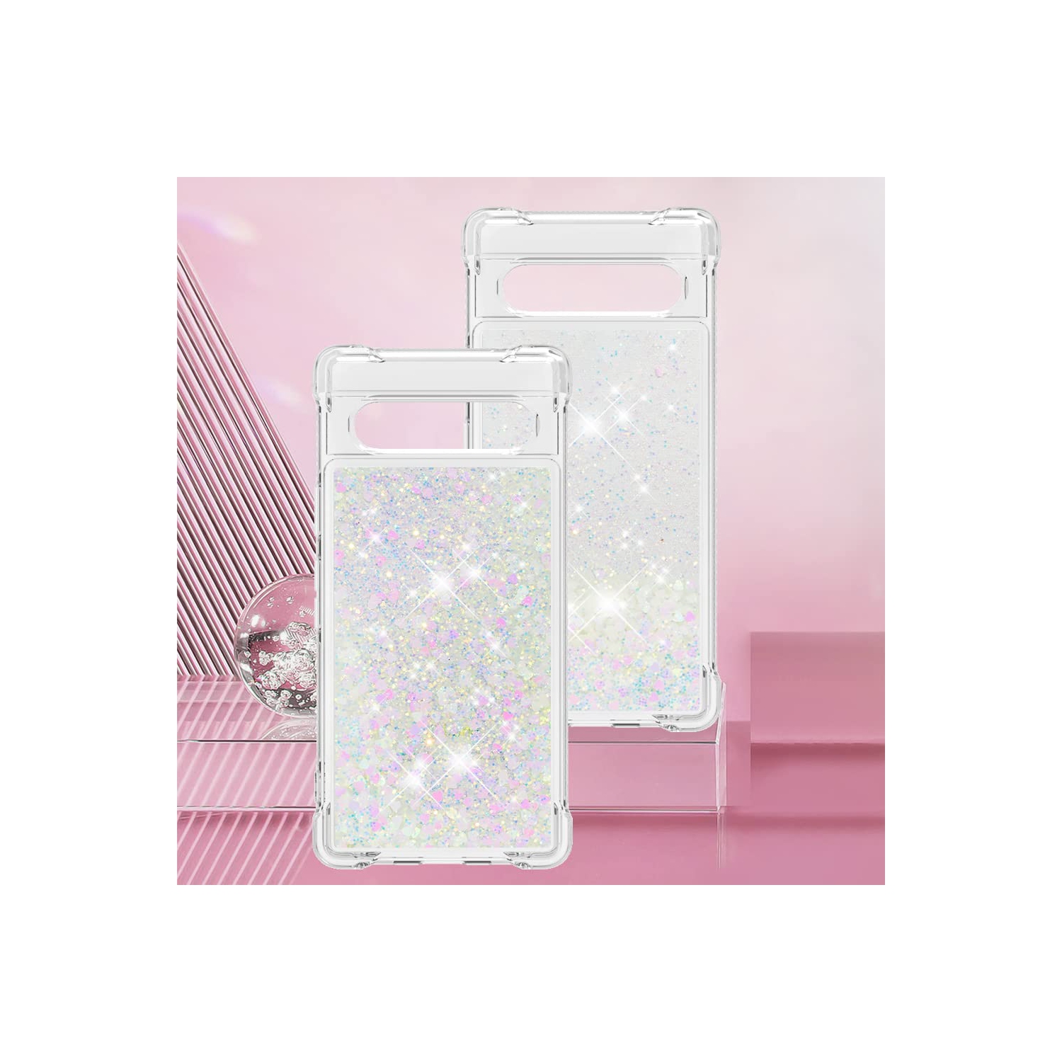 Étui brillant Pixel 7A de Google pour femmes Moving Liquid Glitter étui silicone protection anti-rayures pour Pixel 7A de Google-Love coloré YB