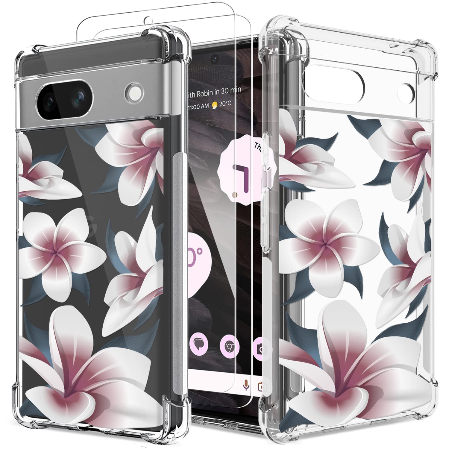 Floral Clear Case for Pixel 7a with 2 Screen Protector for Women/Girls,Flower Phone Cover for Google Pixel 7a,Pretty Design Soft Cute Drop Proof