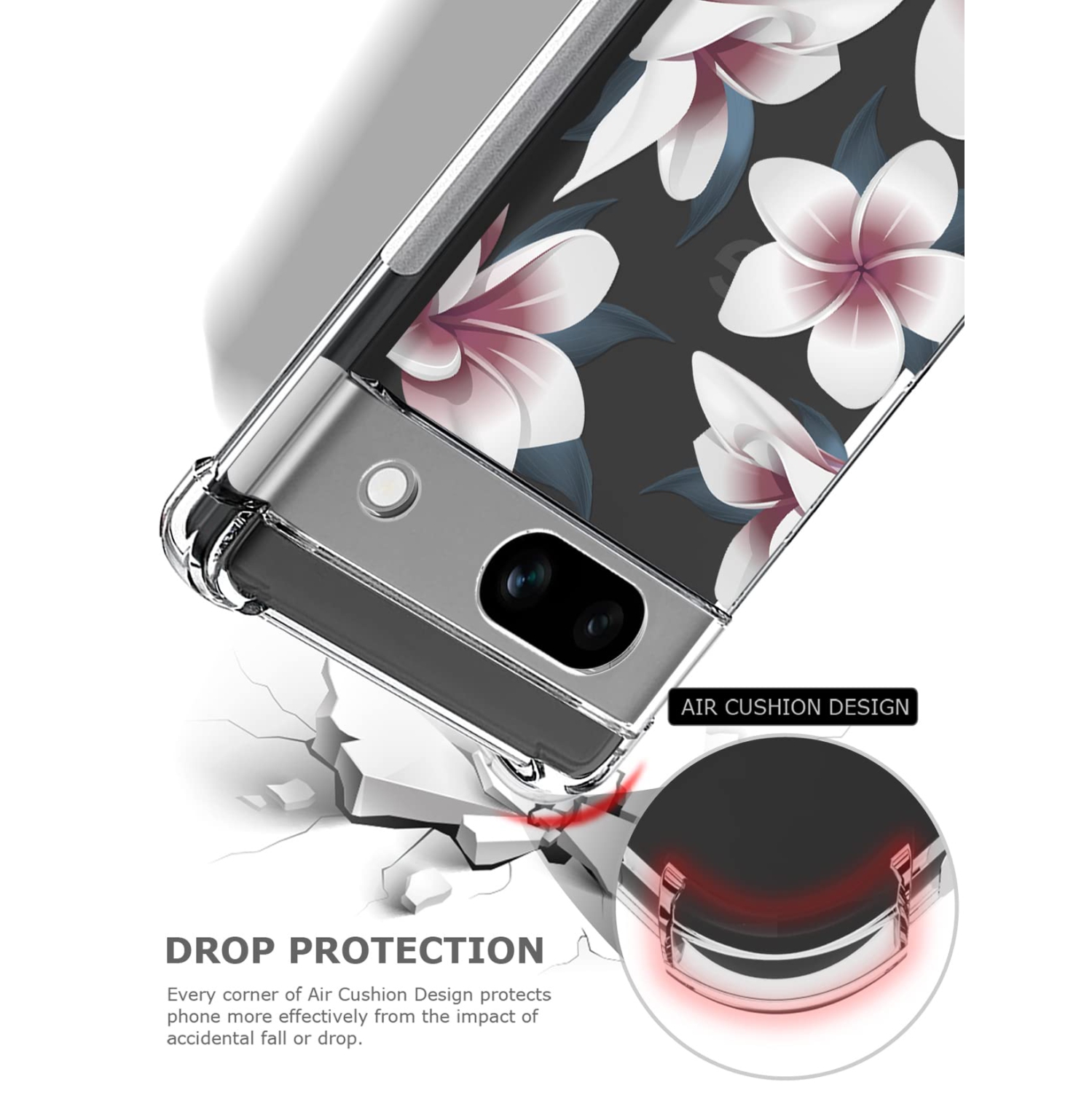 Floral Clear Case for Pixel 7a with 2 Screen Protector for Women/Girls,Flower Phone Cover for Google Pixel 7a,Pretty Design Soft Cute Drop Proof