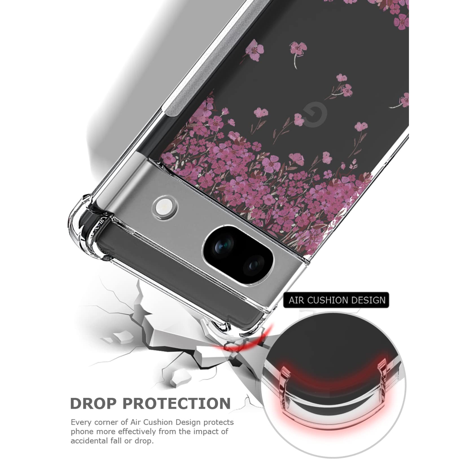 Floral Clear Case for Pixel 7a with 2 Screen Protector for Women/Girls,Flower Phone Cover for Google Pixel 7a,Pretty Design Soft Cute Drop Proof