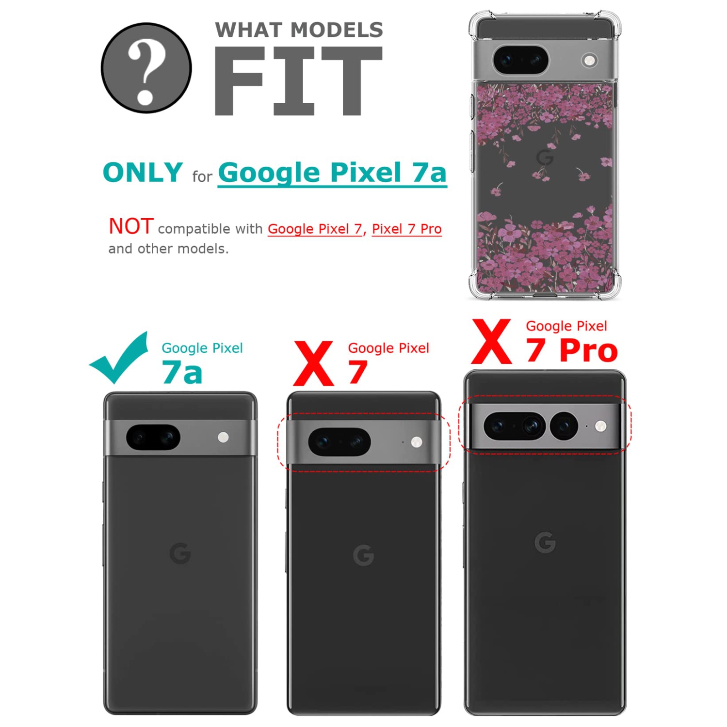 Floral Clear Case for Pixel 7a with 2 Screen Protector for Women/Girls,Flower Phone Cover for Google Pixel 7a,Pretty Design Soft Cute Drop Proof