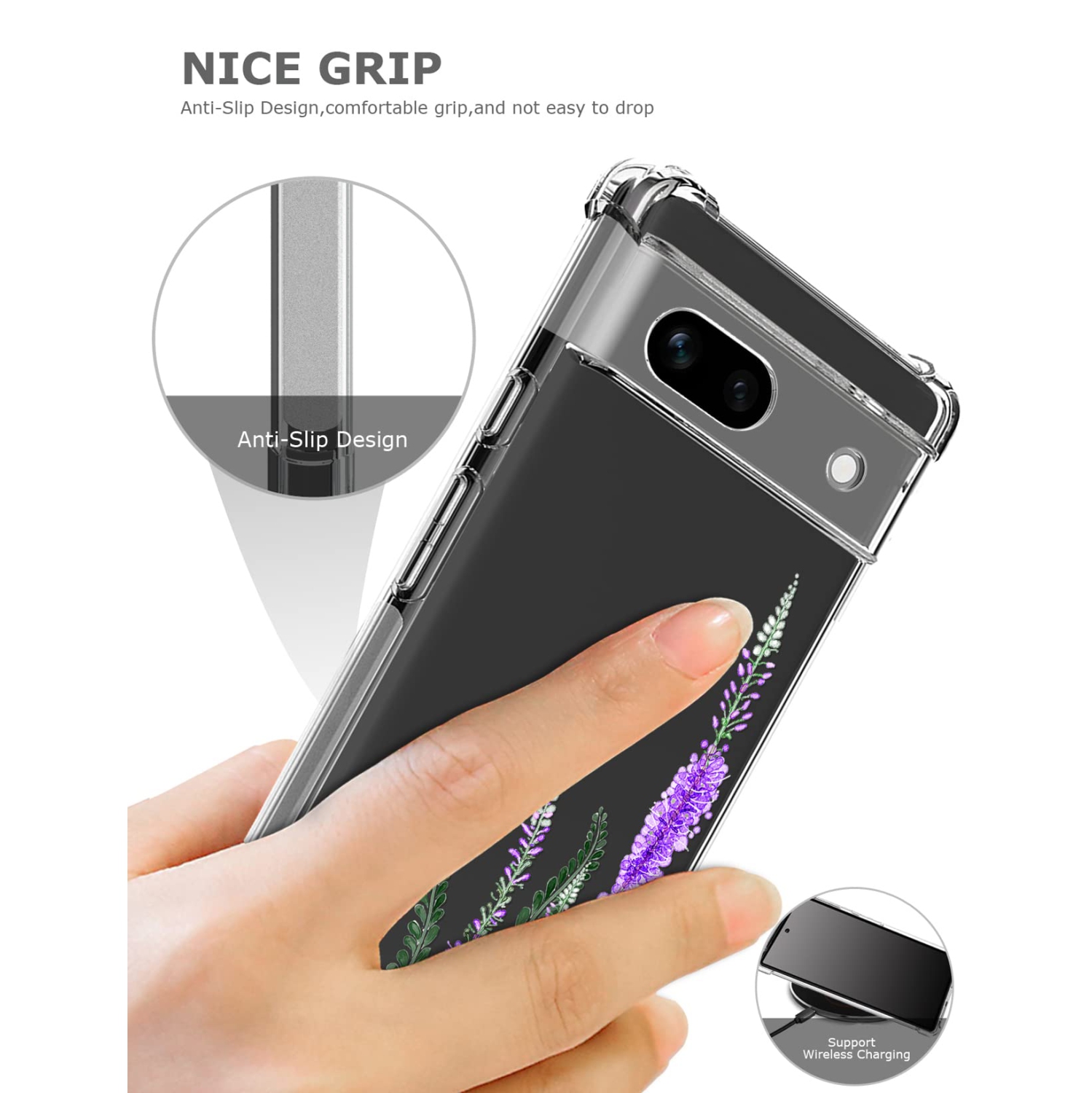 Floral Clear Case for Pixel 7a with 2 Screen Protector for Women/Girls,Flower Phone Cover for Google Pixel 7a,Pretty Design Soft Cute Drop Proof