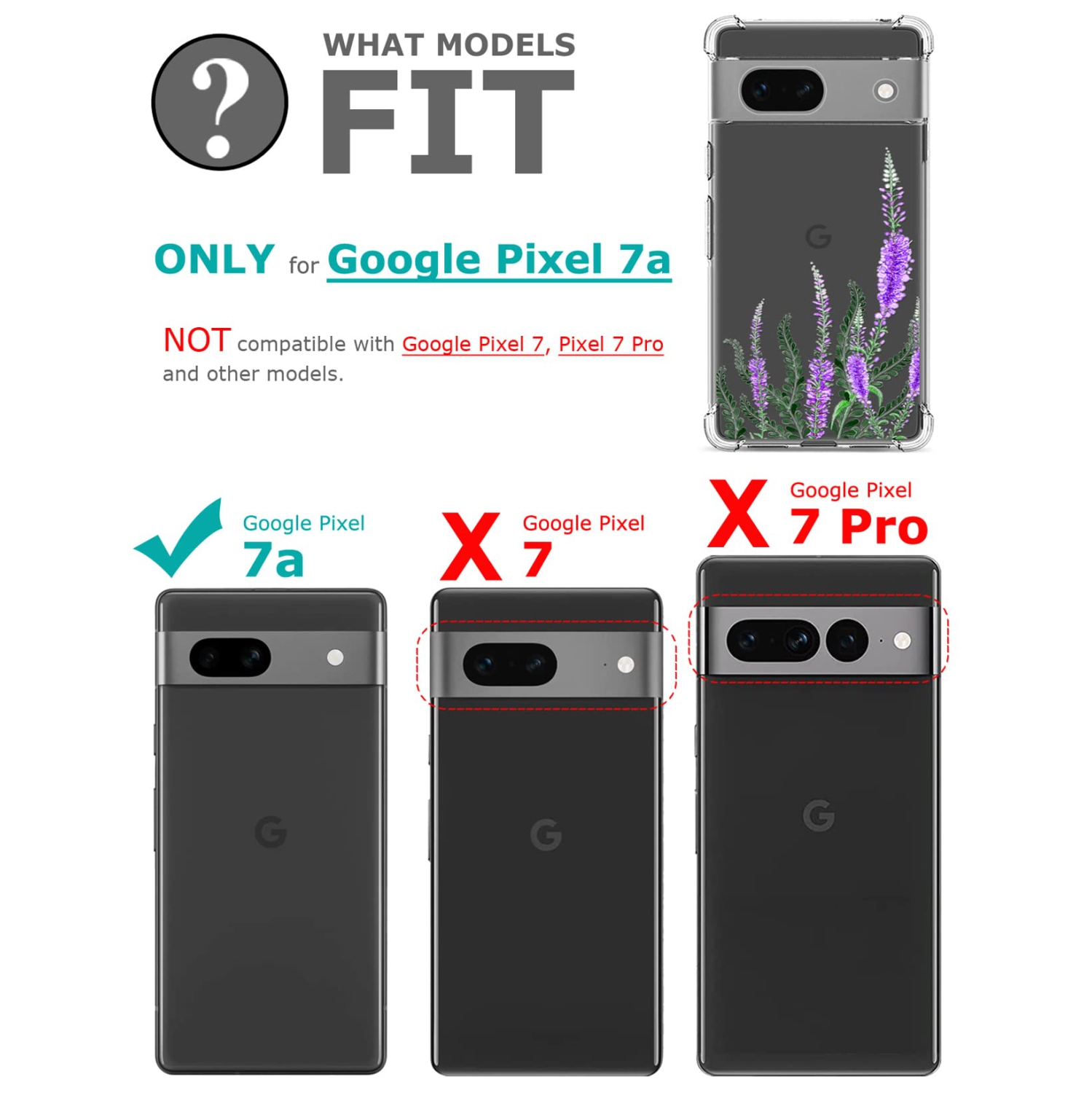 Floral Clear Case for Pixel 7a with 2 Screen Protector for Women/Girls,Flower Phone Cover for Google Pixel 7a,Pretty Design Soft Cute Drop Proof