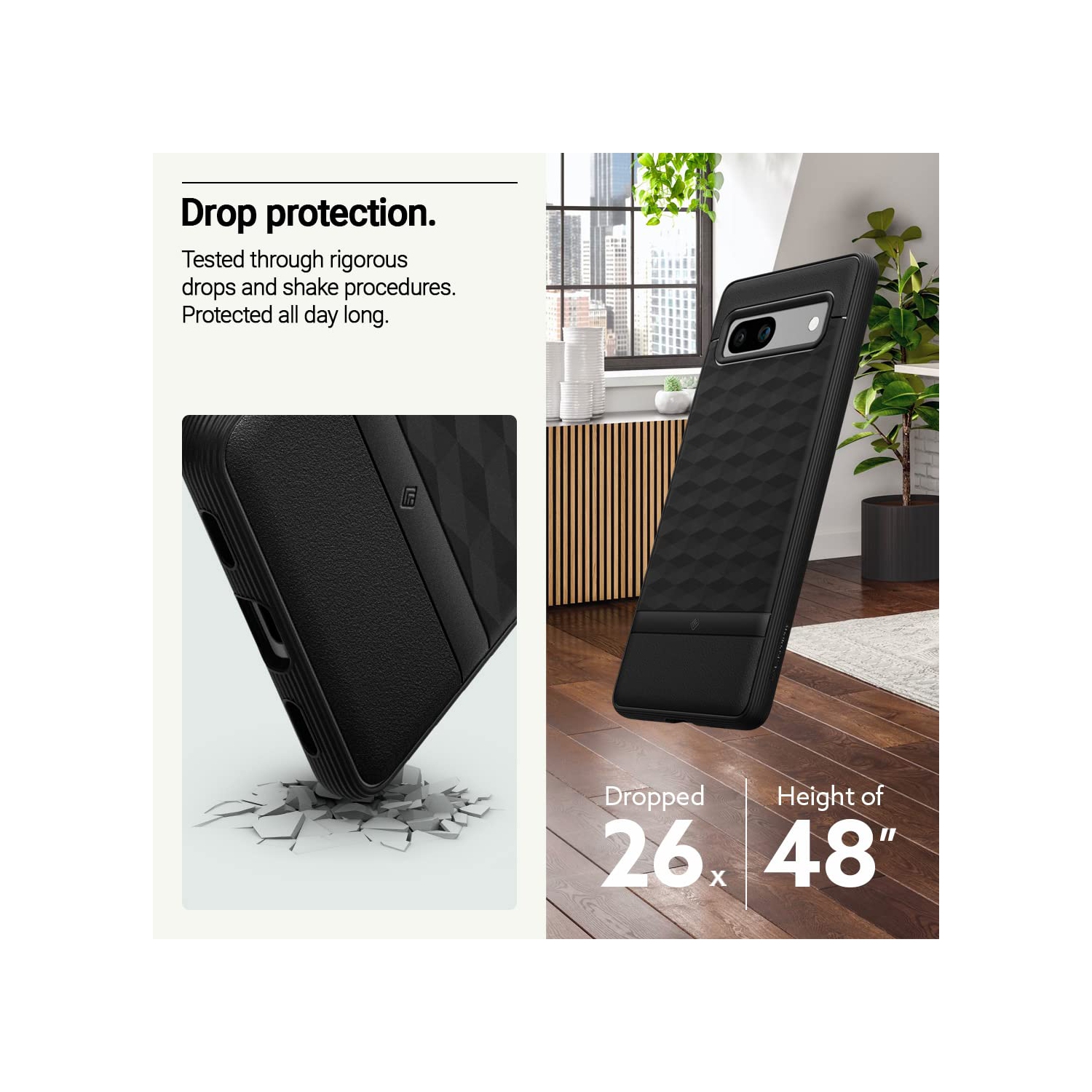 Étui ergonomique amélioré testé contre les chutes de qualité militaire pour Pixel 7a 5G de Google - Noir mat