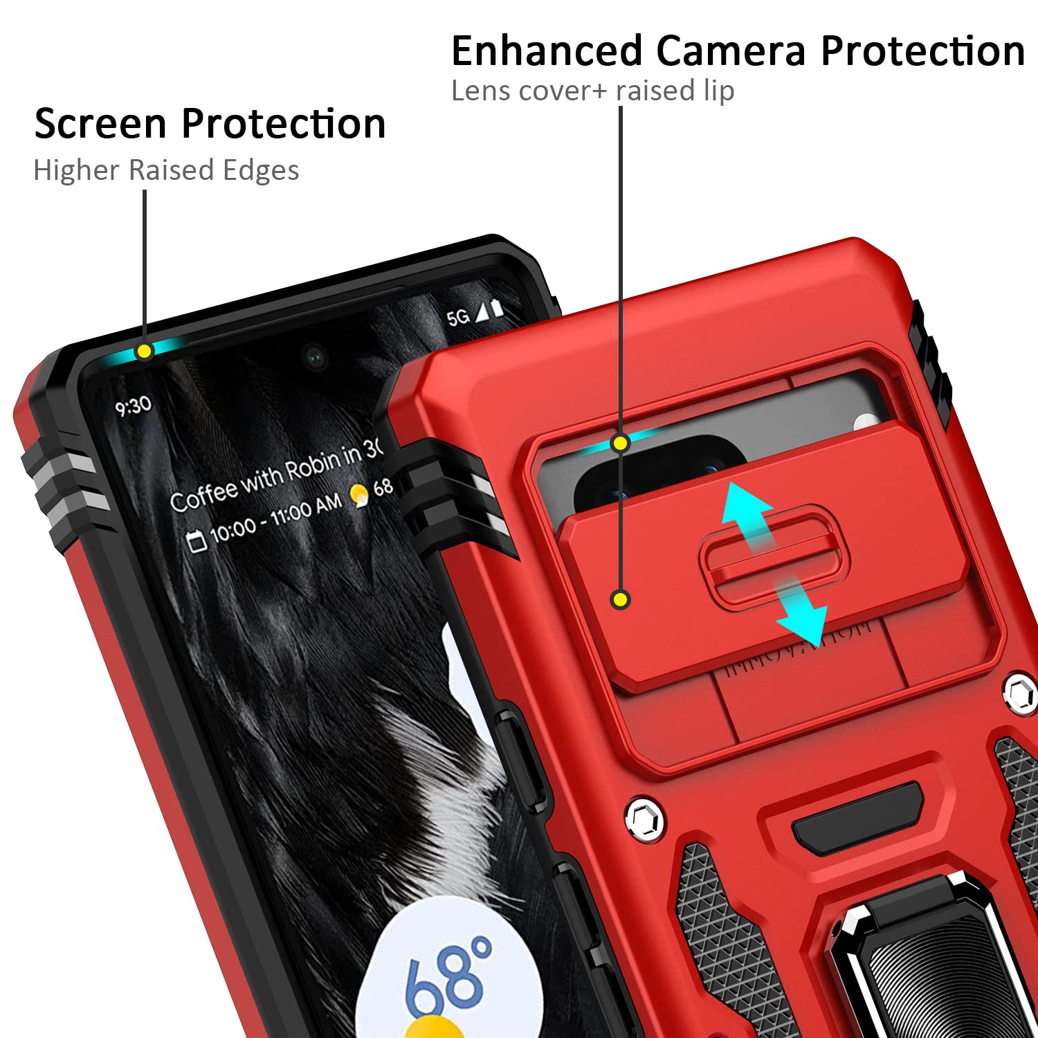 Étui téléphone Galaxy 7A de Google avec étui protecteur robuste béquille rotation/béquille pour Pixel 7A de Google