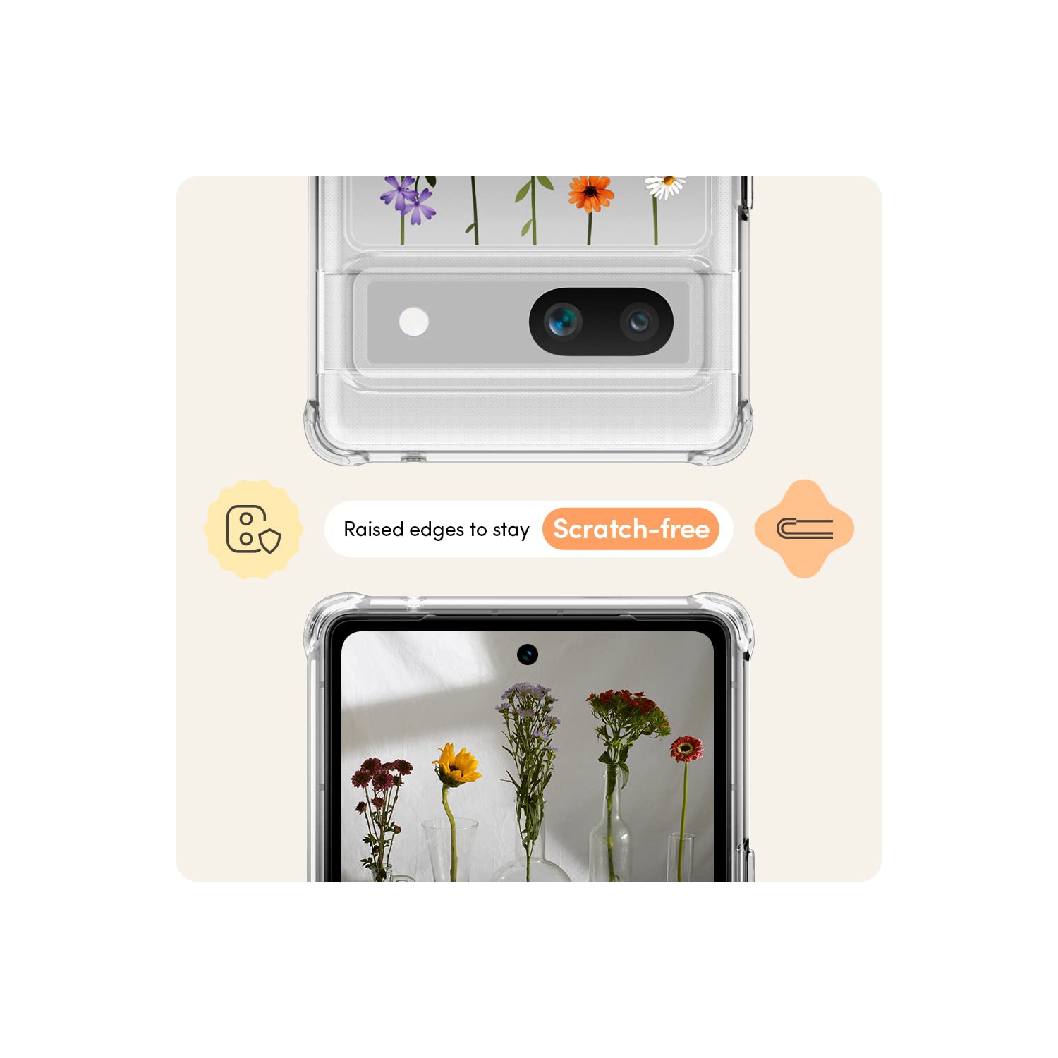 Compatible with Google Pixel 7a Case 5G, Clear with Cute Floral Design for Women, Slim Fit Profile - Flower Garden