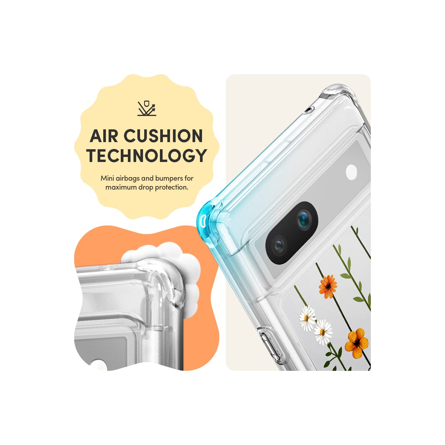 Compatible with Google Pixel 7a Case 5G, Clear with Cute Floral Design for Women, Slim Fit Profile - Flower Garden