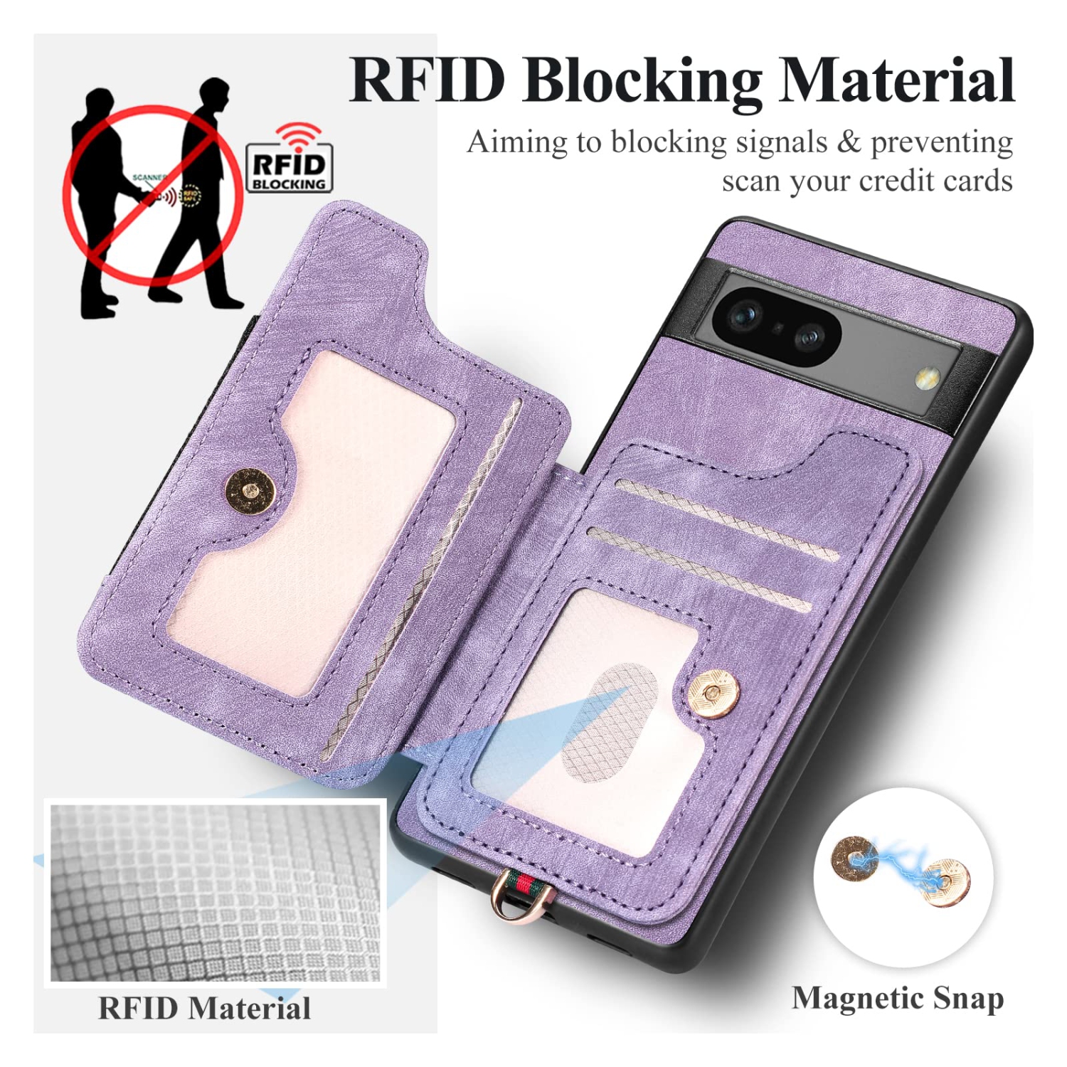 Étui en cuir pour Pixel 7A de Google avec porte-carte, protection RFID, support à anneau et dragonne ajustable, étui portefeuille durable pour Pixel