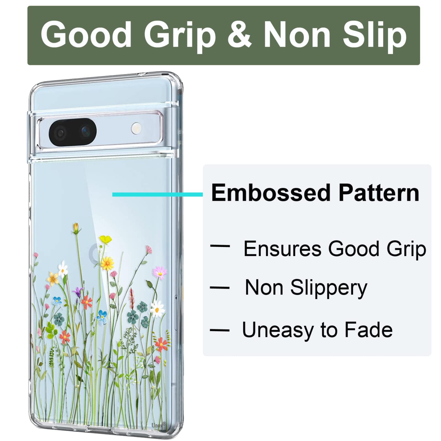 Étui compatible avec le Pixel 7a Clear avec Design Soft Shock absorption des chocs Étui arrière protecteur mince en relief pour Pixel 7a 5G de 6.1 po