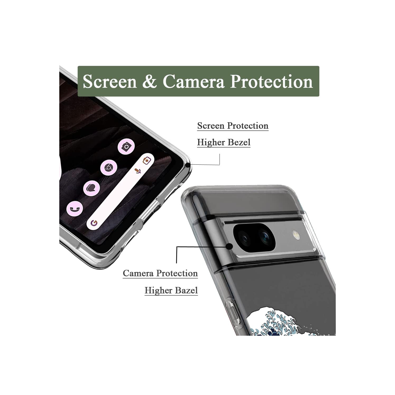 Étui compatible avec le Pixel 7a Clear avec Design Soft Shock absorption des chocs Étui arrière mince protecteur en relief pour Pixel 7a 5G de 6.1 po