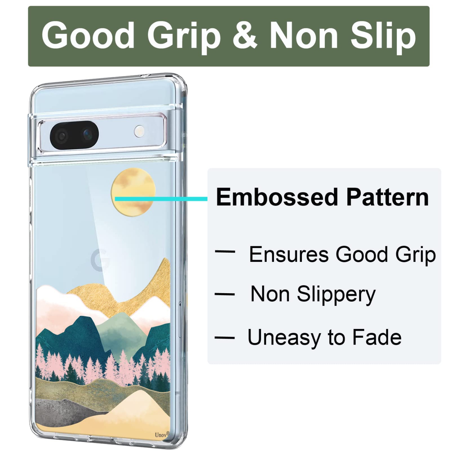 Étui compatible avec le Pixel 7a Clear avec Design Soft Shock absorption des chocs mince, motif en relief, couverture arrière protection pour Pixel