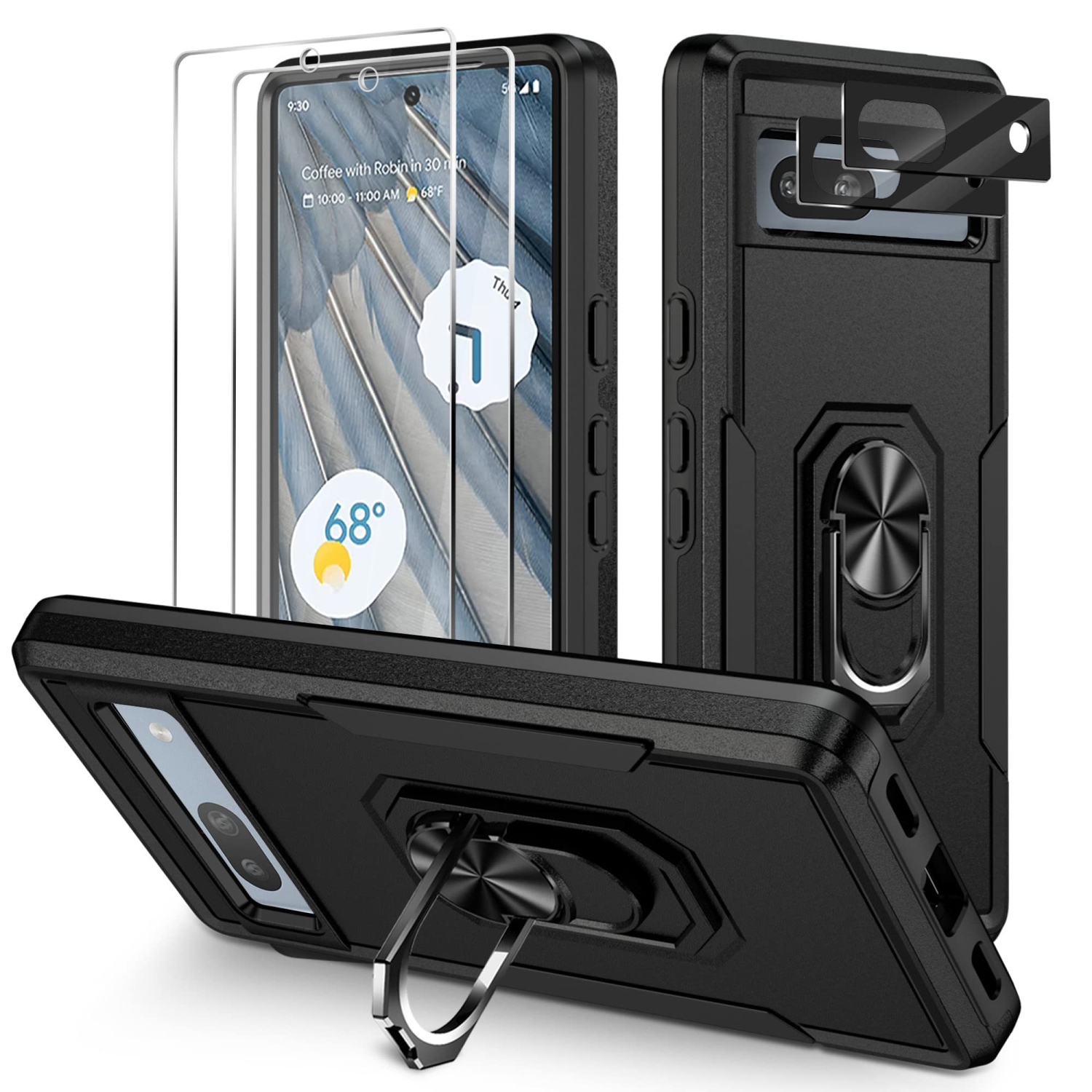 Étui 5-en-1 pour Pixel 7A 5G de Google, étui béquille, protecteur d’écran et protecteur d’objectif d’appareil photo pour Pixel 7A 5G de Google,