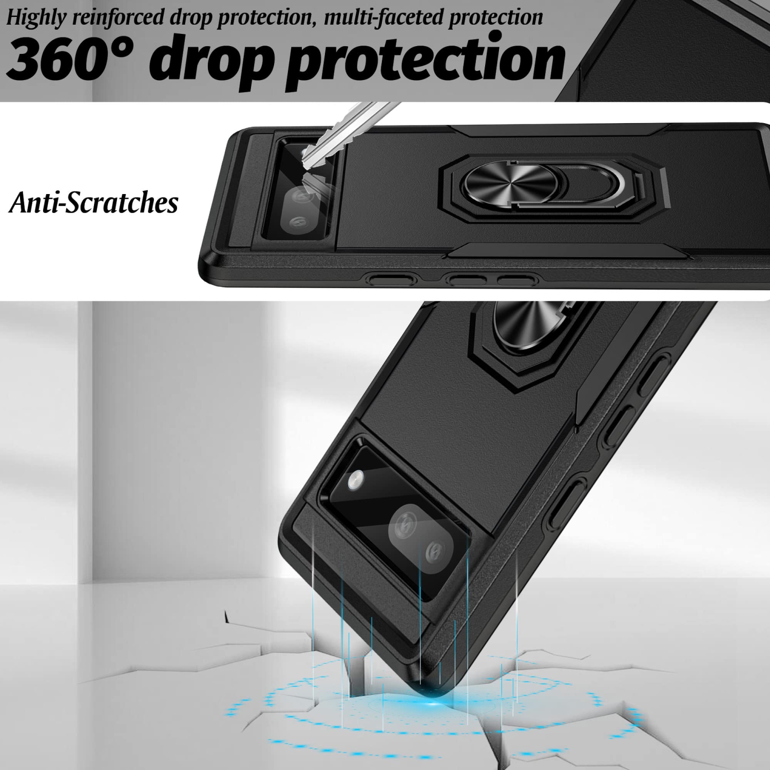 Étui 5-en-1 pour Pixel 7A 5G de Google, étui béquille, protecteur d’écran et protecteur d’objectif d’appareil photo pour Pixel 7A 5G de Google,