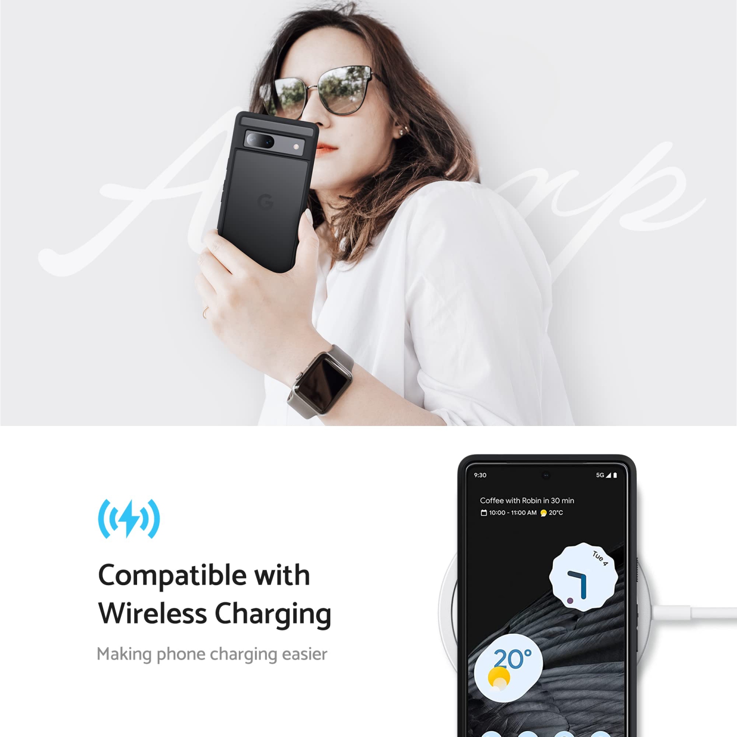 Google – Étui protecteur pour Pixel 7A, mince, givré translucide, coque arrière rigide, pour Pixel 7A de Google, noir