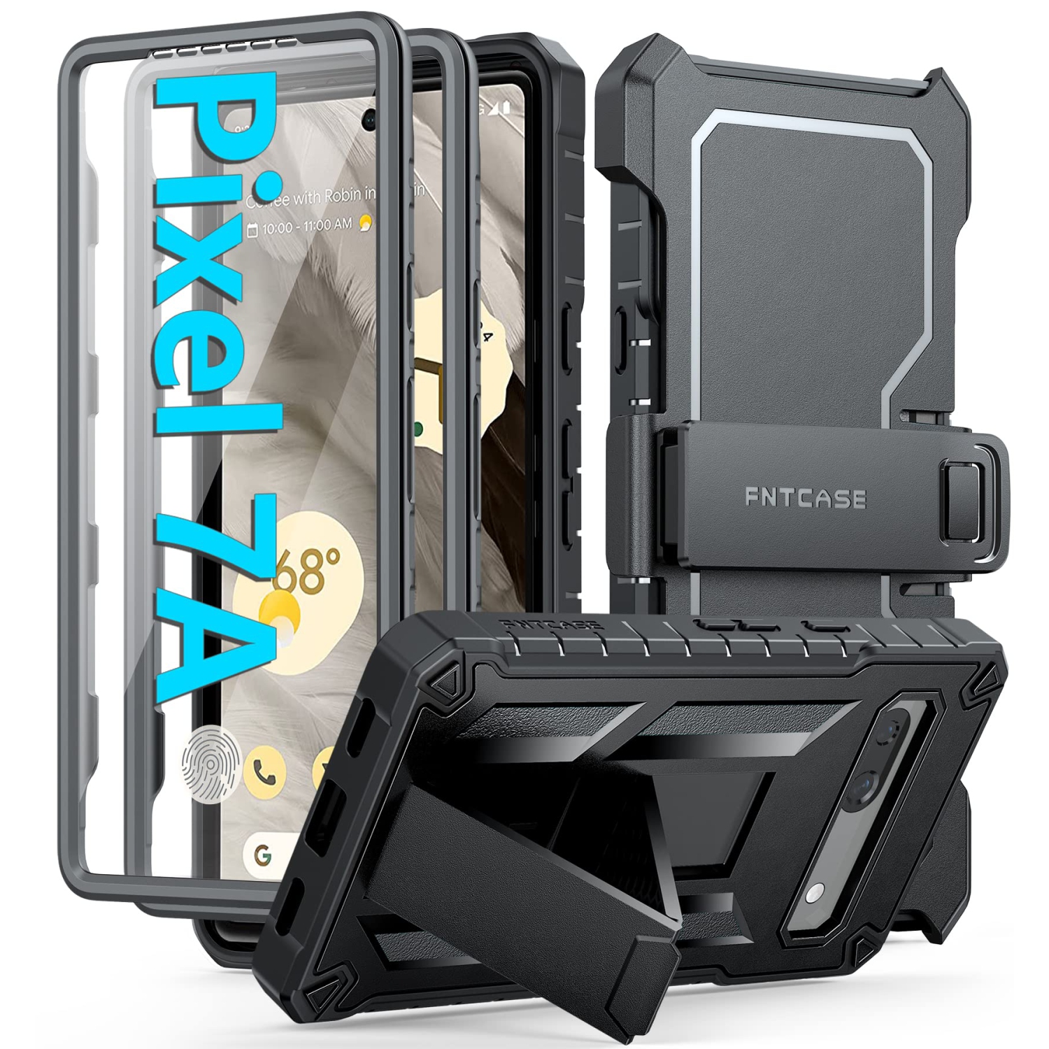 Google Pixel 7A Case: Military Grade Drop Proof Cell Phone Cover with Kickstand & Holster | Rugged Shockproof TPU Protective Matte Textured Tough 5G