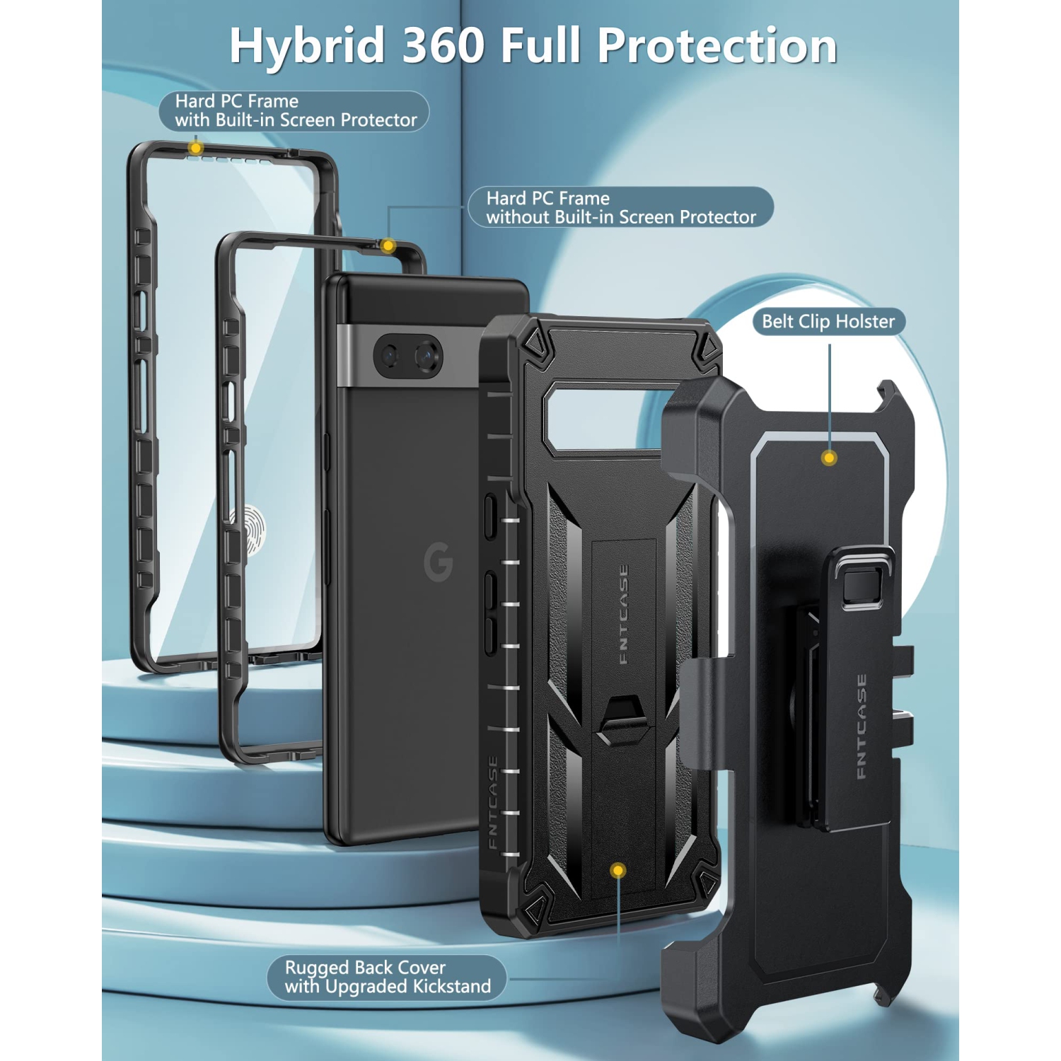 Google Pixel 7A Case: Military Grade Drop Proof Cell Phone Cover with Kickstand & Holster | Rugged Shockproof TPU Protective Matte Textured Tough 5G