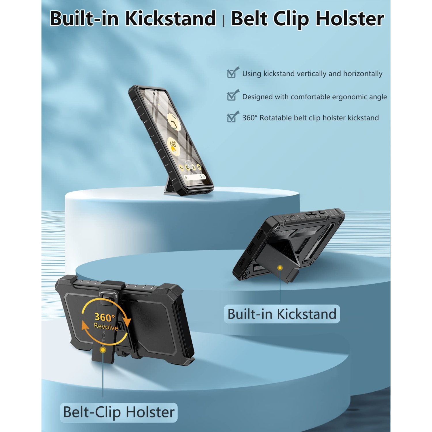 Google Pixel 7A Case: Military Grade Drop Proof Cell Phone Cover with Kickstand & Holster | Rugged Shockproof TPU Protective Matte Textured Tough 5G