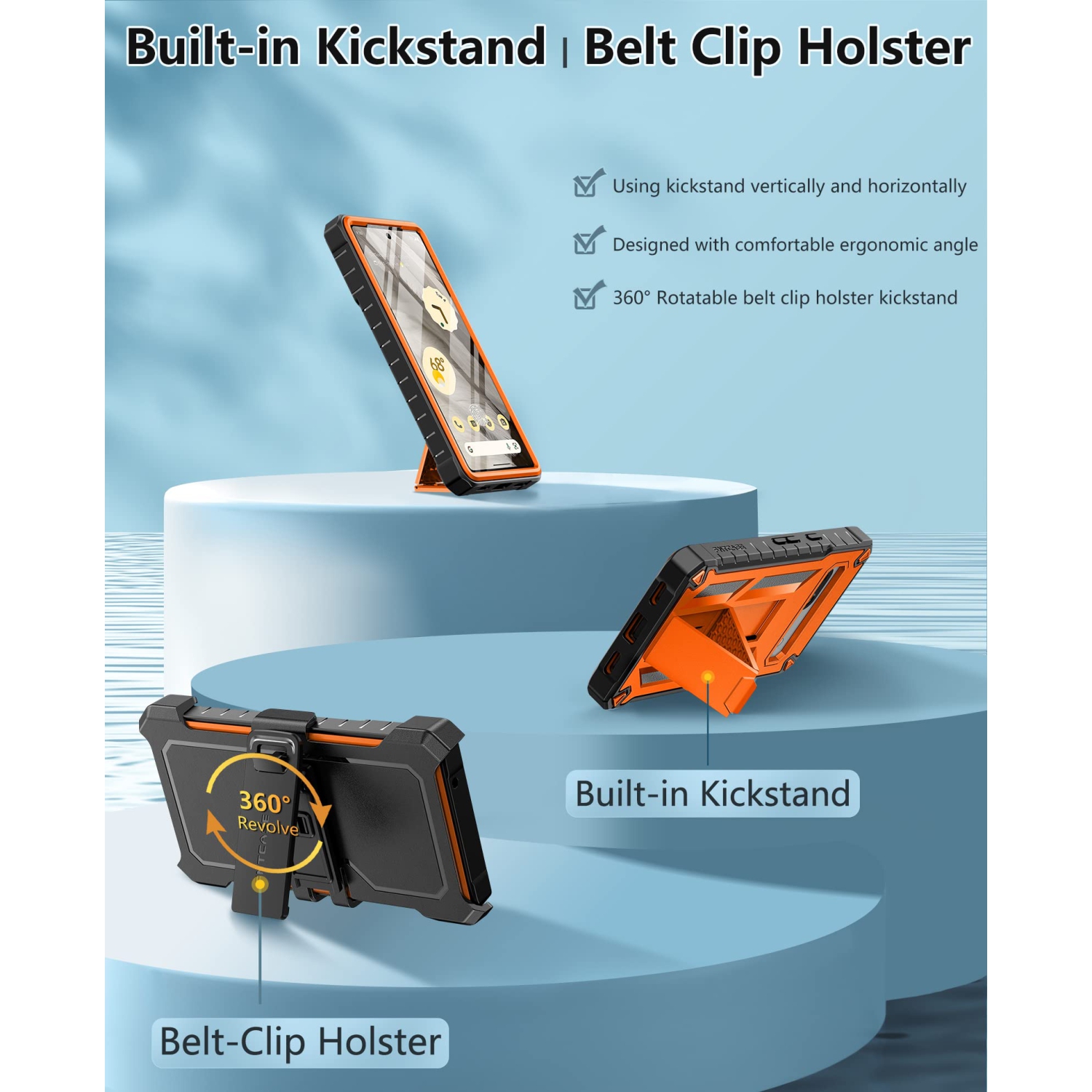 Google Pixel 7A Case: Military Grade Drop Proof Cell Phone Cover with Kickstand & Holster | Rugged Shockproof TPU Protective Matte Textured Tough 5G