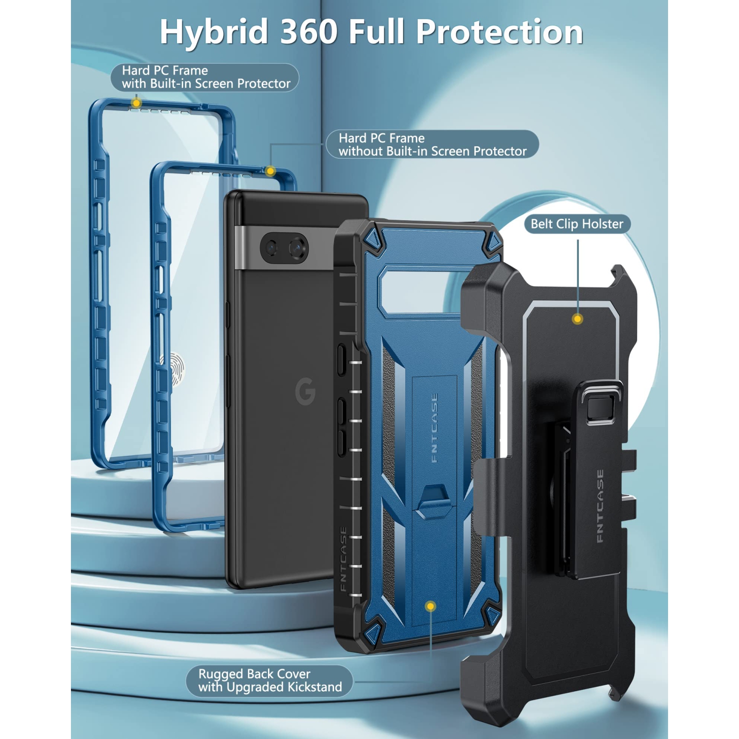 Google Pixel 7A Case: Military Grade Drop Proof Cell Phone Cover with Kickstand & Holster | Rugged Shockproof TPU Protective Matte Textured Tough 5G