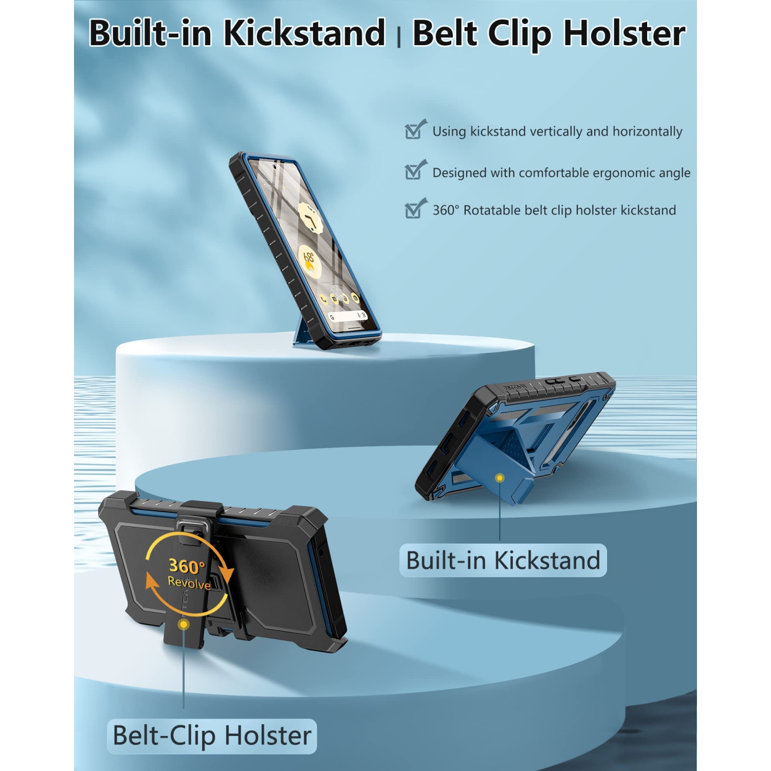 Google Pixel 7A Case: Military Grade Drop Proof Cell Phone Cover with Kickstand & Holster | Rugged Shockproof TPU Protective Matte Textured Tough 5G