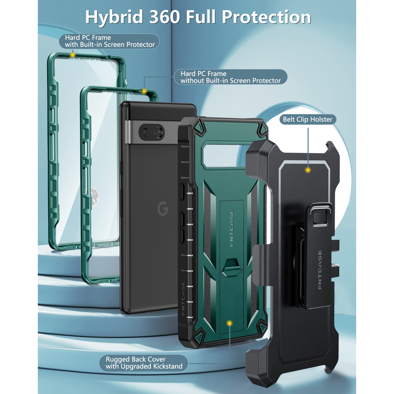 Google Pixel 7A Case: Military Grade Drop Proof Cell Phone Cover with Kickstand & Holster | Rugged Shockproof TPU Protective Matte Textured Tough 5G