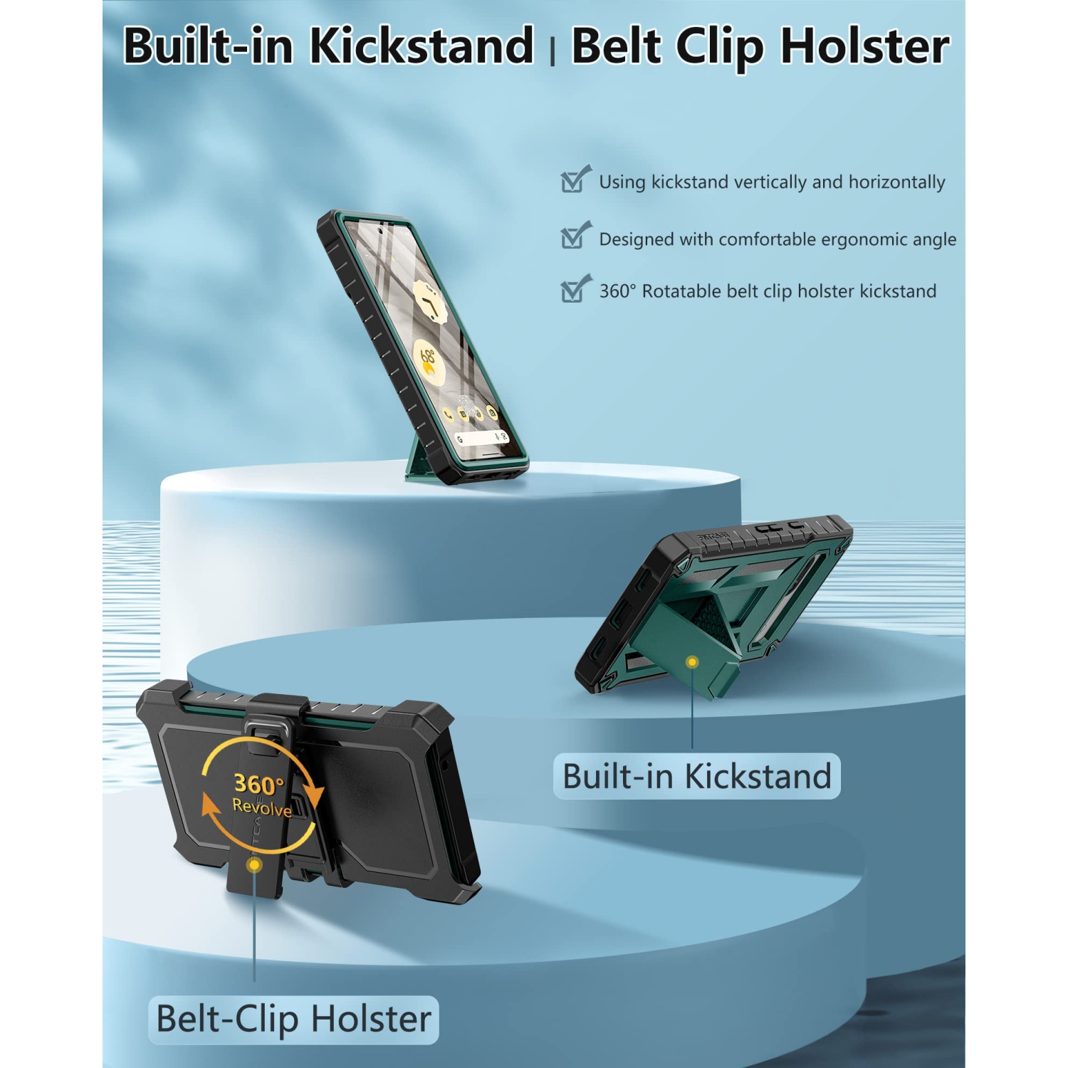 Google Pixel 7A Case: Military Grade Drop Proof Cell Phone Cover with Kickstand & Holster | Rugged Shockproof TPU Protective Matte Textured Tough 5G