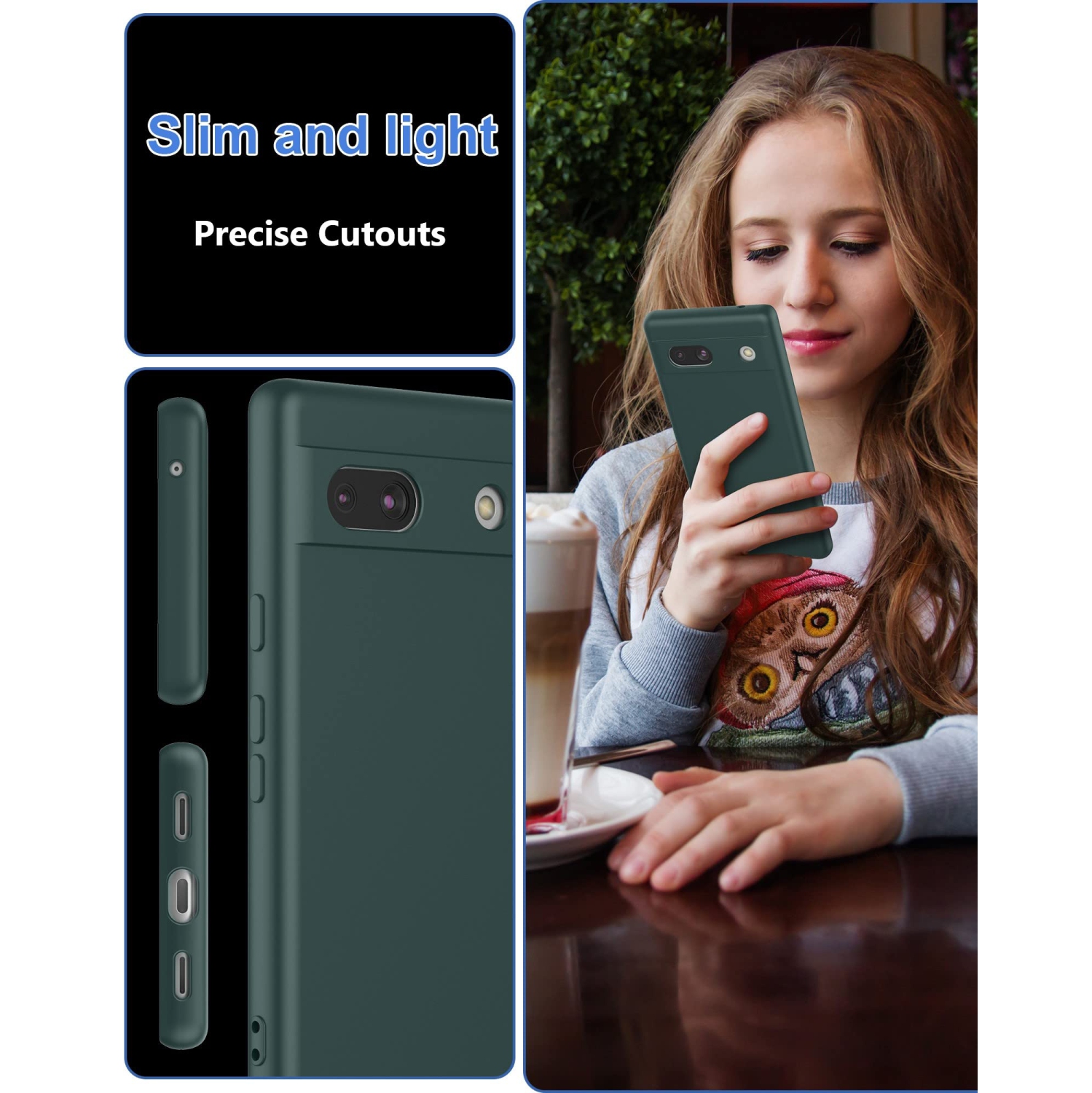 Étui mince de CreSee pour Pixel 7a de Google, étui TPU avec protection d’appareil photo, intérieur souple, mince et souple pour Pixel 7a - Vert