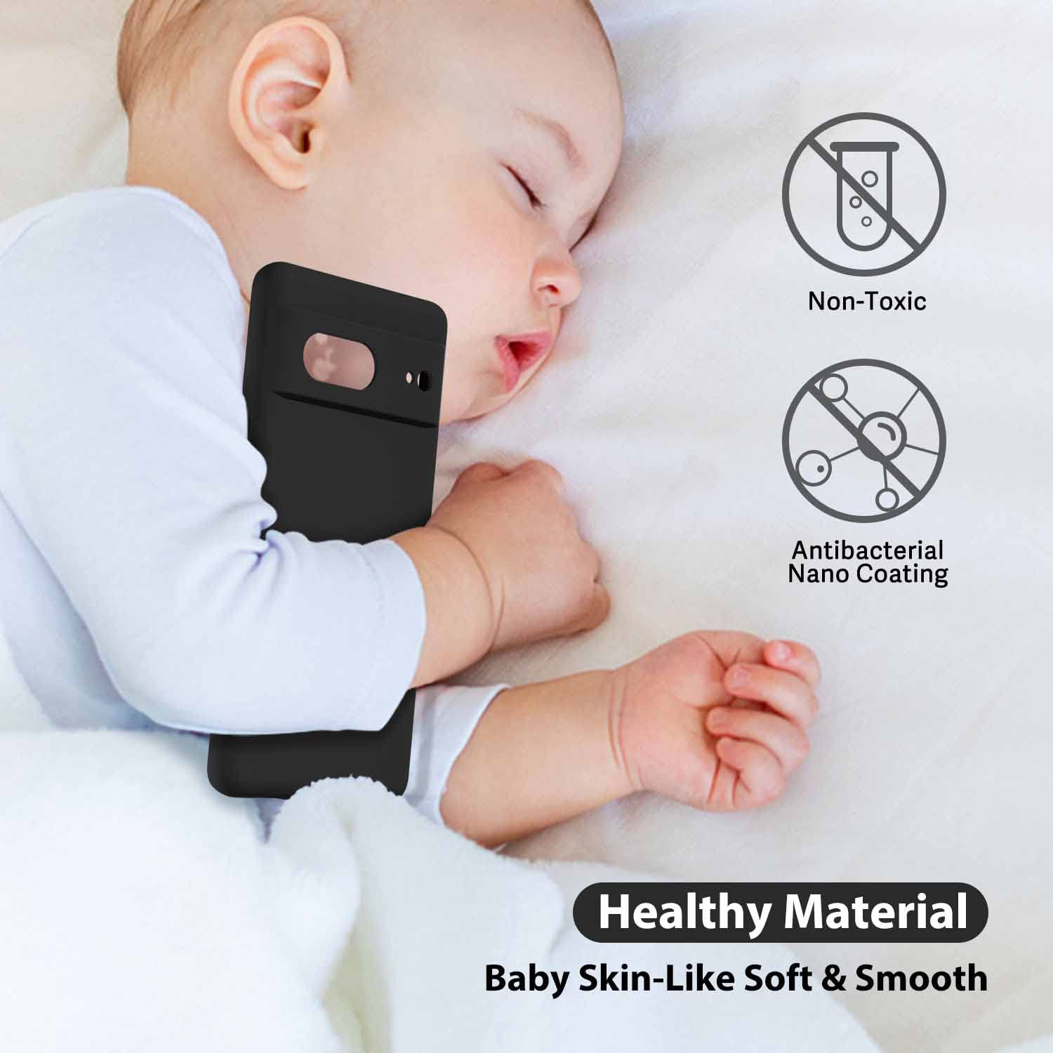 Designed for Google Pixel 7A Case Silicone Grip, Soft Rubber Gel Phone Case for Women Girl Cute, Thin Slim Flexible Protective TPU 6.1", Black