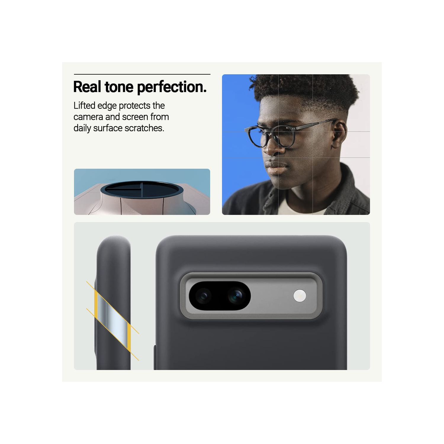 Étui en silicone double couche testé pour résister aux chutes de qualité militaire Pixel 7a 5G de Google - sésame noir