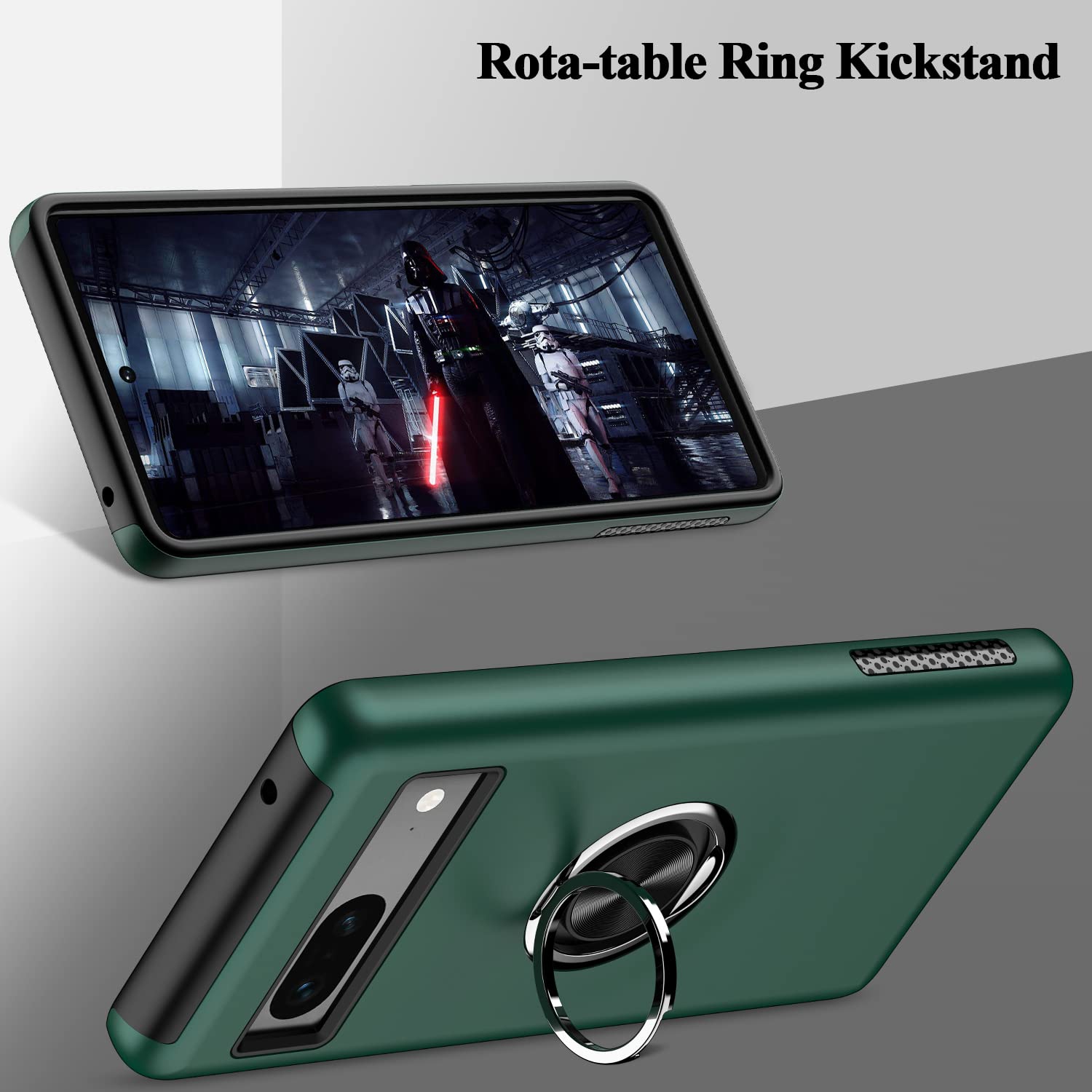 Google Pixel 7A Case,Dual Layer Military Grade Drop Protection Slim Pixel 7A Kickstand Case with Hidden Ring Holder Shockproof Protective Phone Case