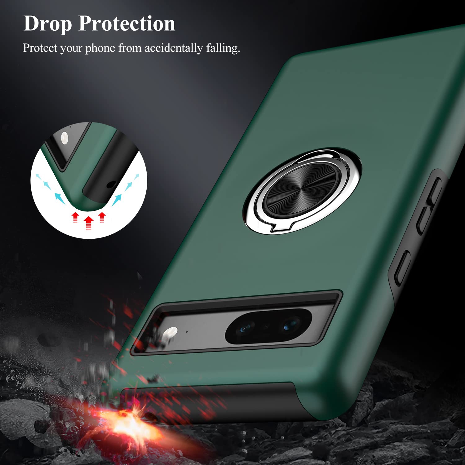 Google Pixel 7A Case,Dual Layer Military Grade Drop Protection Slim Pixel 7A Kickstand Case with Hidden Ring Holder Shockproof Protective Phone Case