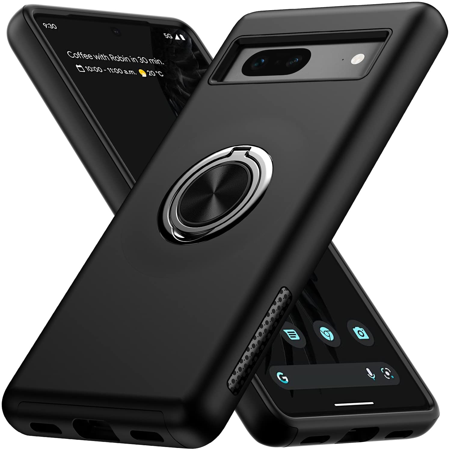 Étui pour Pixel 7A de Google, étui mince béquille Pixel 7A à deux couches de protection de qualité militaire, support à anneau dissimulé, étui