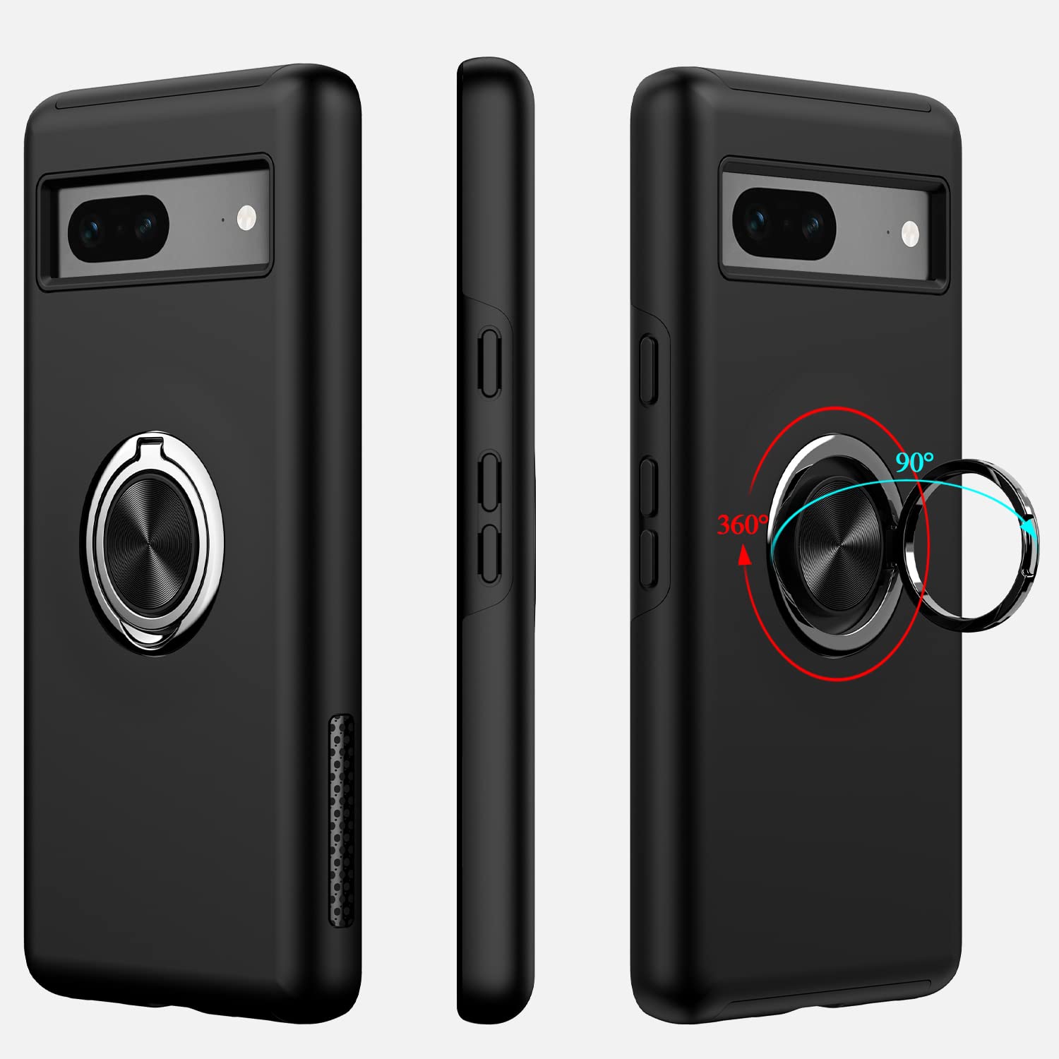 Étui pour Pixel 7A de Google, étui mince béquille Pixel 7A à deux couches de protection de qualité militaire, support à anneau dissimulé, étui