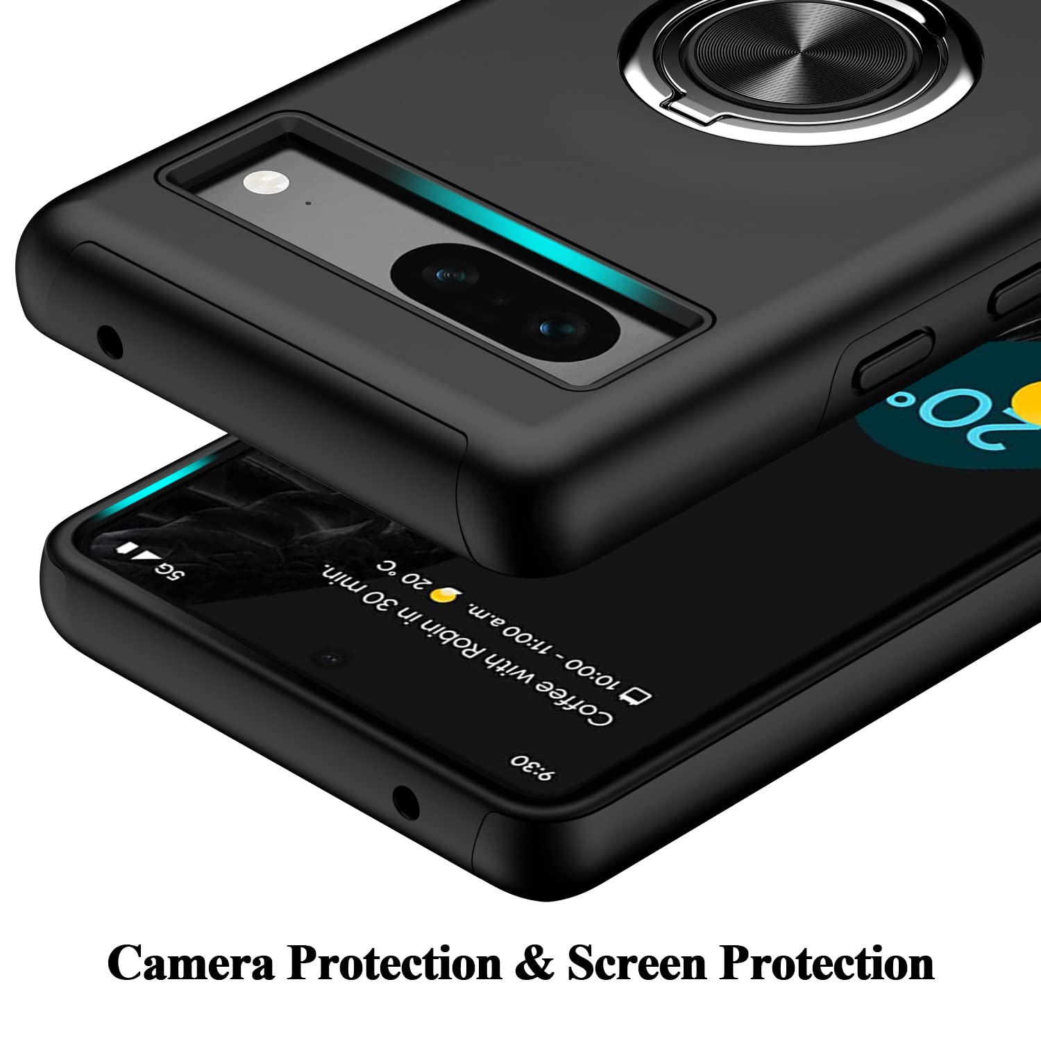 Étui pour Pixel 7A de Google, étui mince béquille Pixel 7A à deux couches de protection de qualité militaire, support à anneau dissimulé, étui