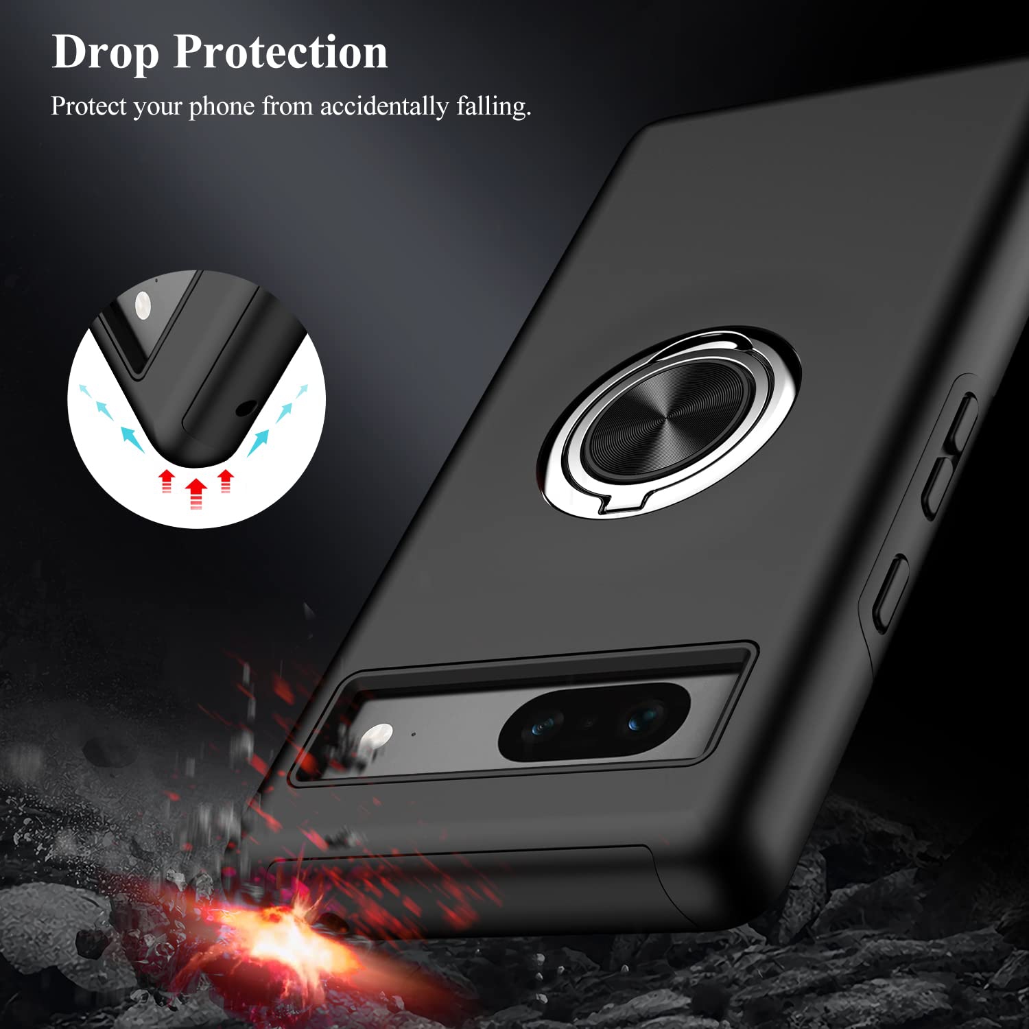 Étui pour Pixel 7A de Google, étui mince béquille Pixel 7A à deux couches de protection de qualité militaire, support à anneau dissimulé, étui