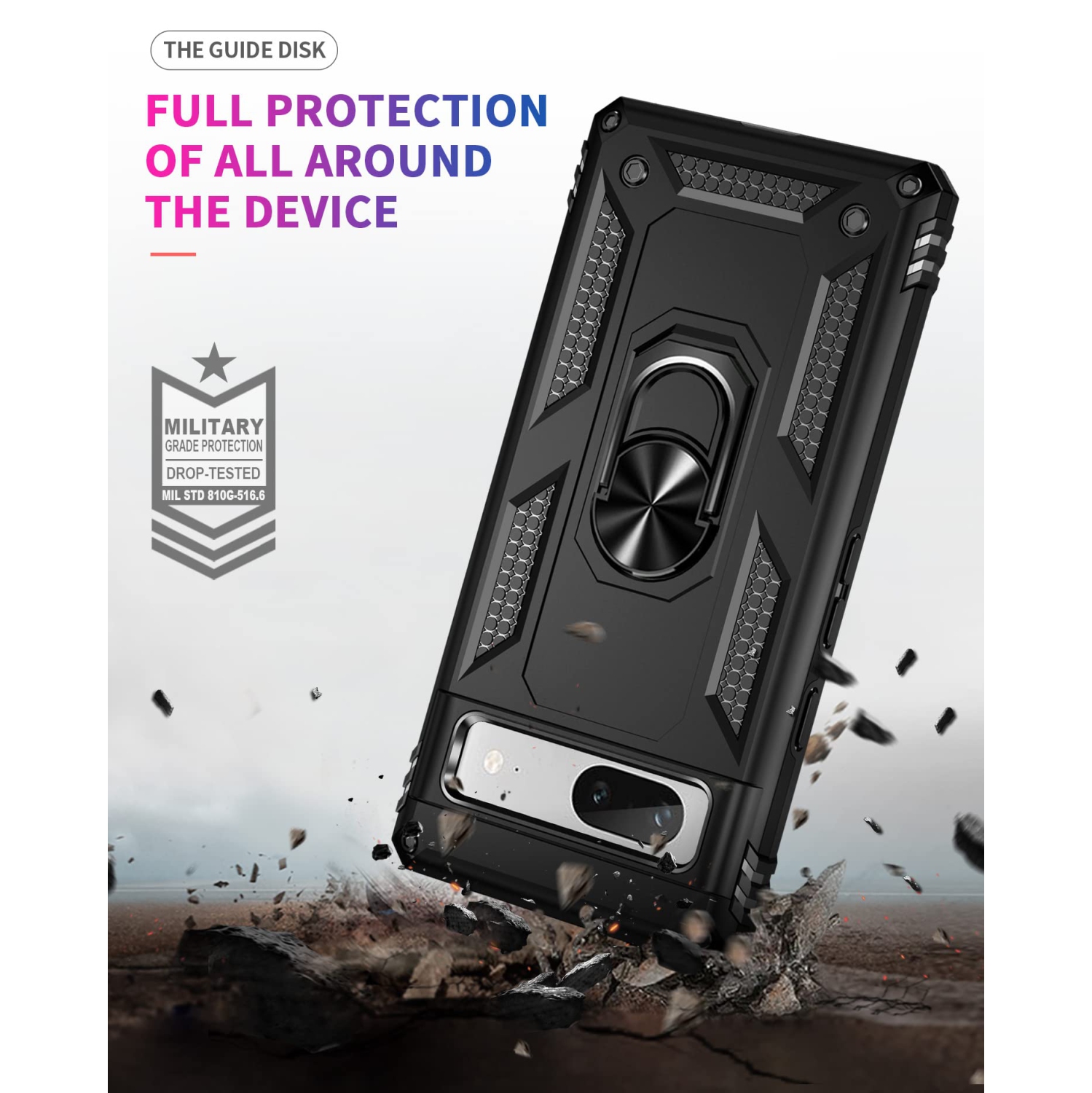 Google Pixel 7A Case with Screen Protector,Ring Kickstand Heavy Duty Protection Dual Layer Shockproof Military Grade Protective Cover Phone Case for