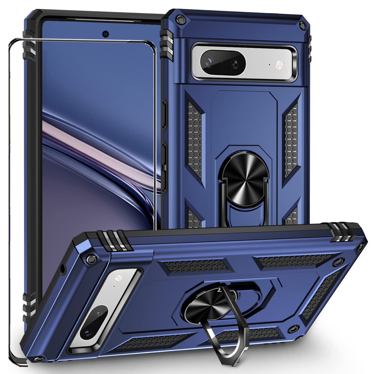 Étui téléphone Pixel 7A Google avec protecteur d’écran, béquille en anneau, protection antichoc, double couche, protection militaire, pour Pixel 7A