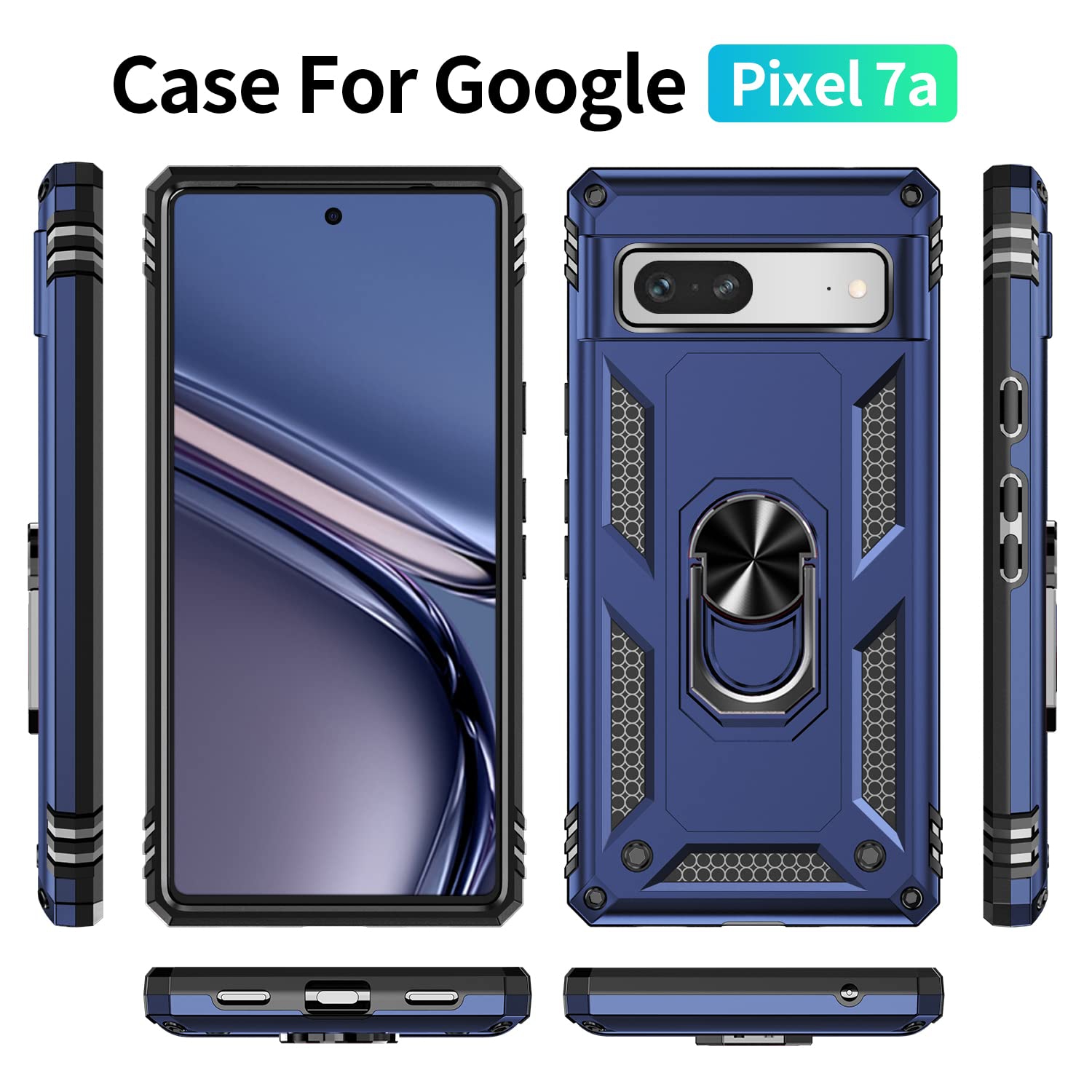 Étui téléphone Pixel 7A Google avec protecteur d’écran, béquille en anneau, protection antichoc, double couche, protection militaire, pour Pixel 7A