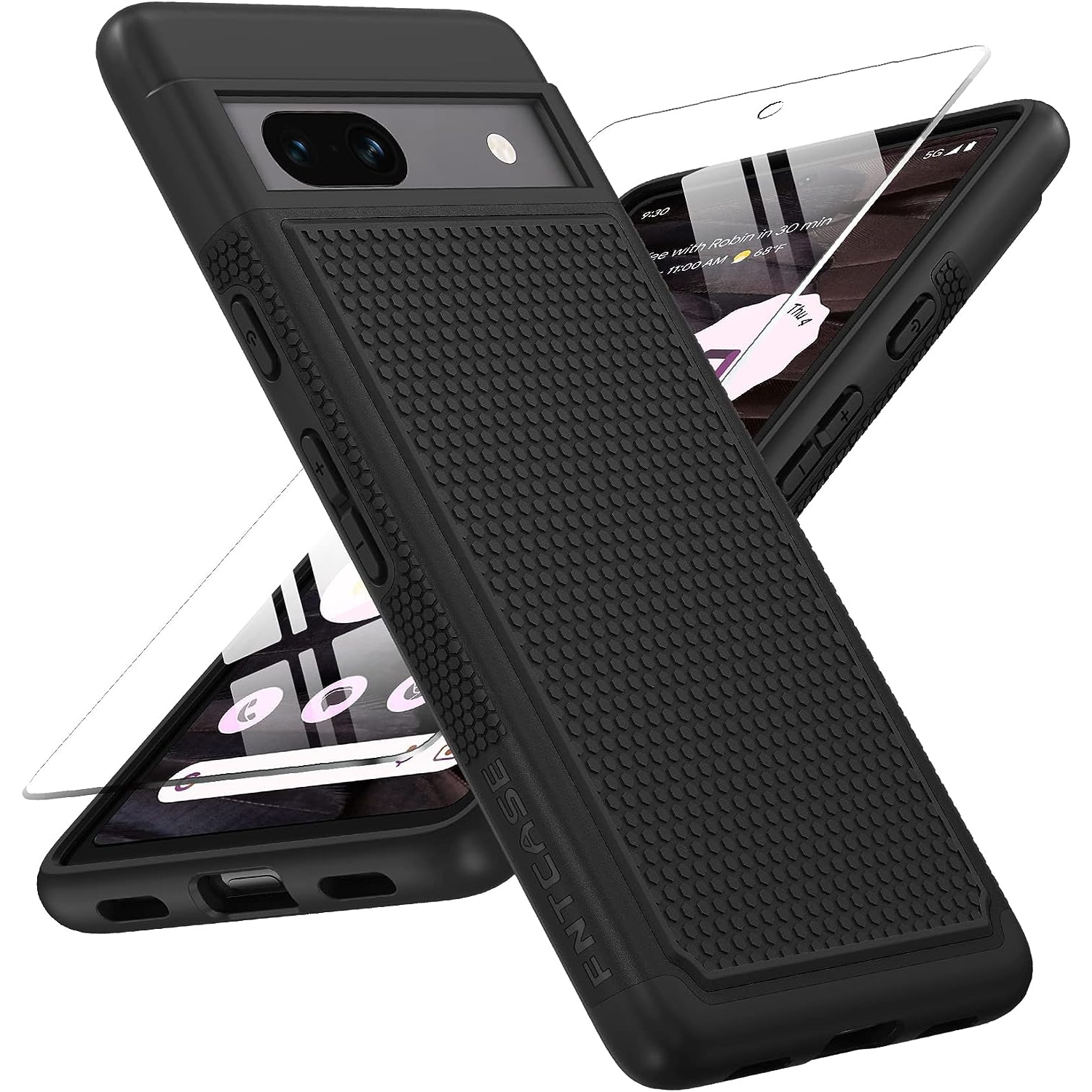 Étui pour Pixel 7a de Google avec protecteur d’écran en verre trempé, étui pour Pixel 7a, double couche de protection, contour robuste, coque