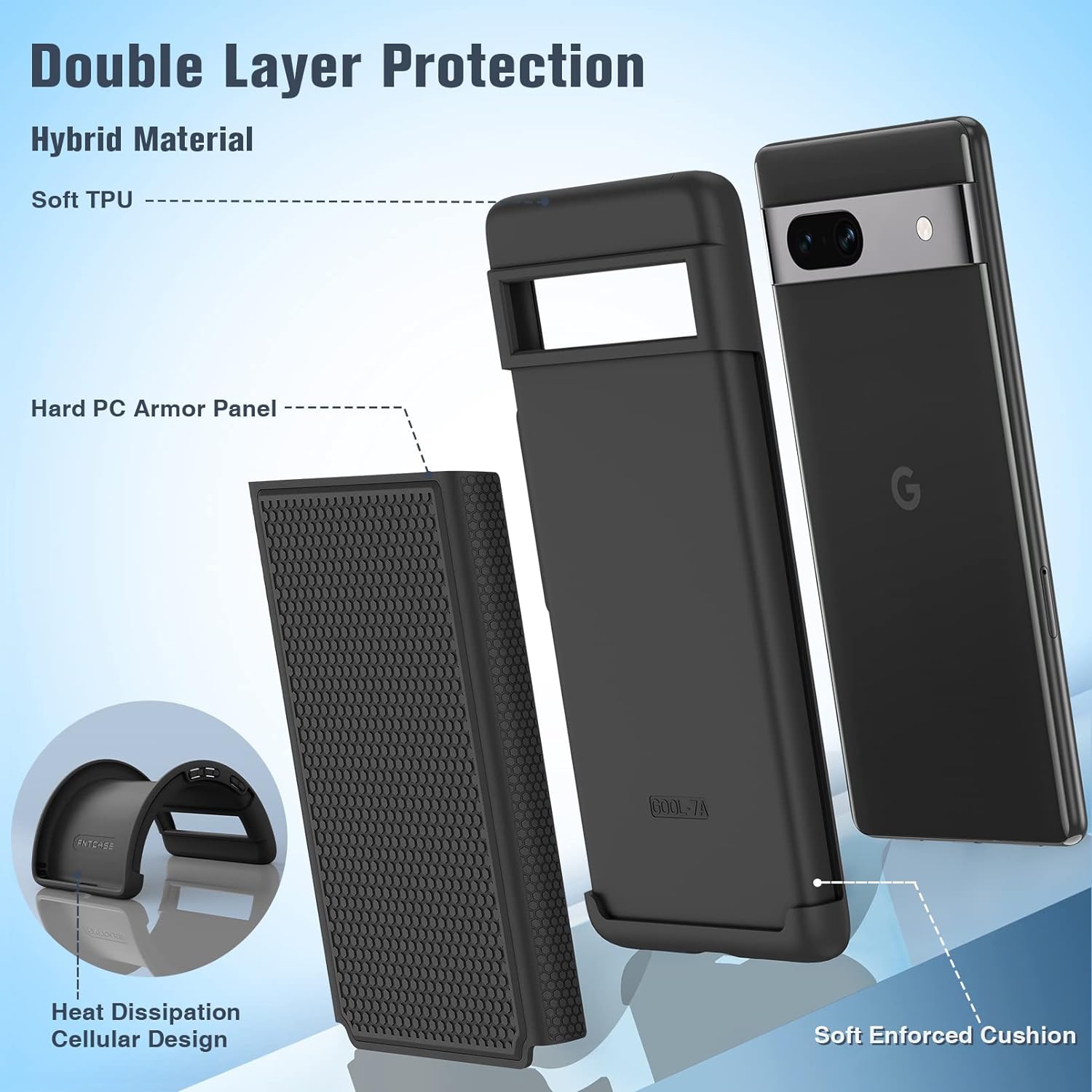 Étui pour Pixel 7a de Google avec protecteur d’écran en verre trempé, étui pour Pixel 7a, double couche de protection, contour robuste, coque