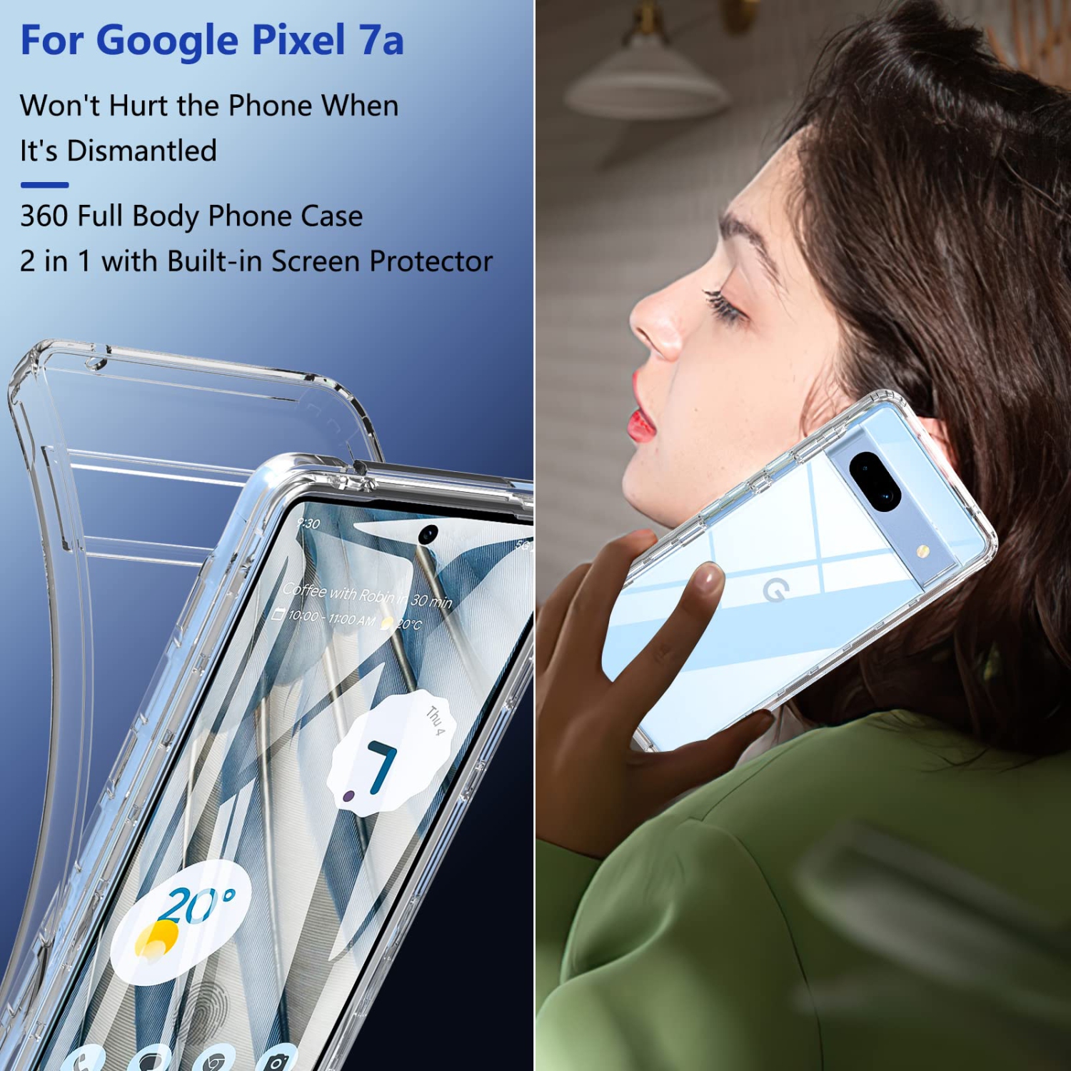 Étui pour Pixel 7A, étui pour Pixel 7A de Google, étui antichoc intégral pour Pixel 7 a, protecteur d’écran intégré antichoc, étui protecteur