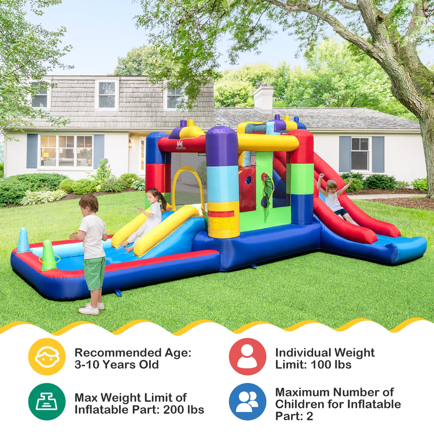 Château gonflable Bounce pour enfants de Costway à fonctions multiples avec 50 boules de l'océan et ventilateur 735 W